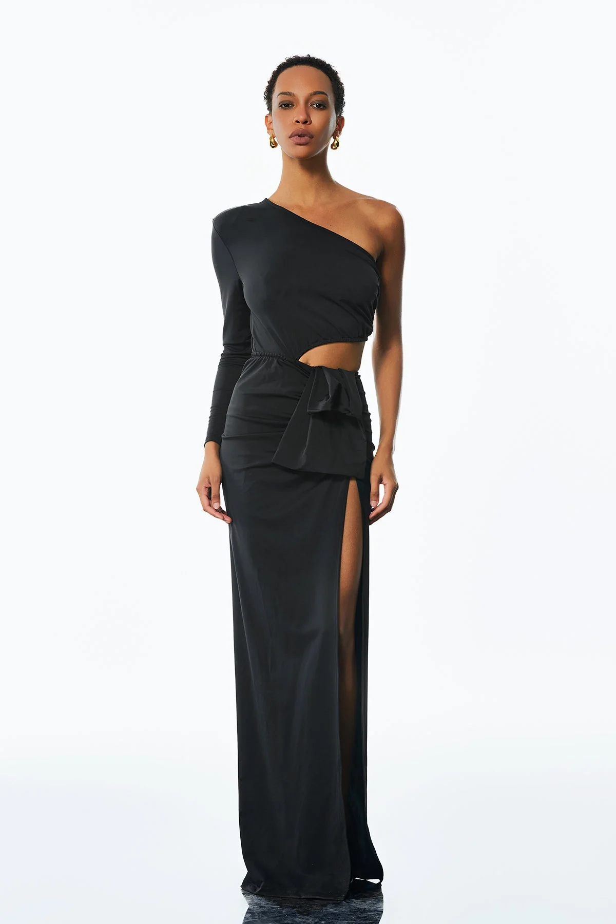 Elegant Black One Shoulder Cutout Maxi Dress
