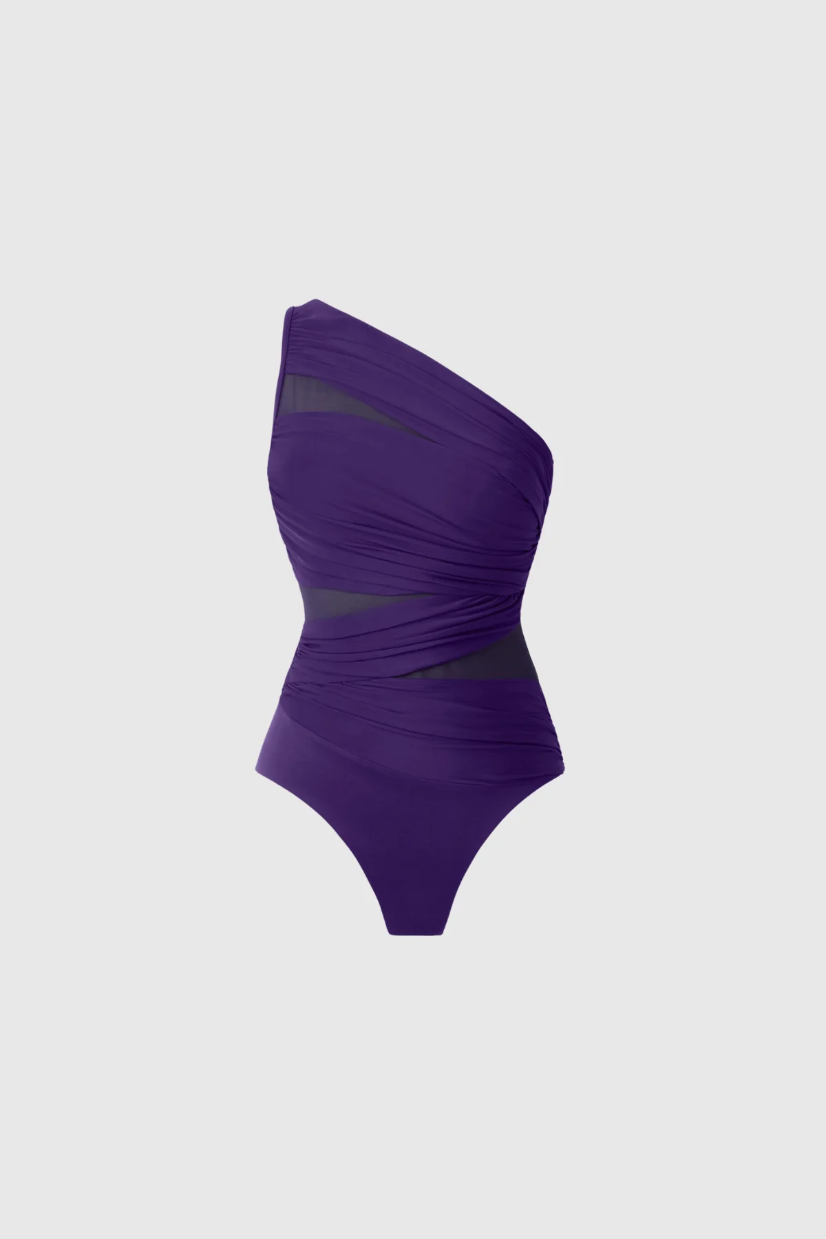Purple One-Shoulder Mesh Ruch Swimsuit