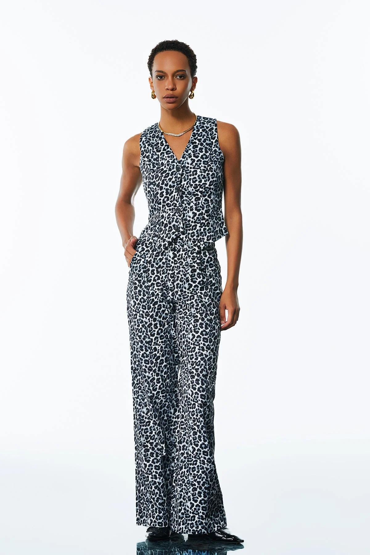 Leopard Print High-Waisted Pants Set