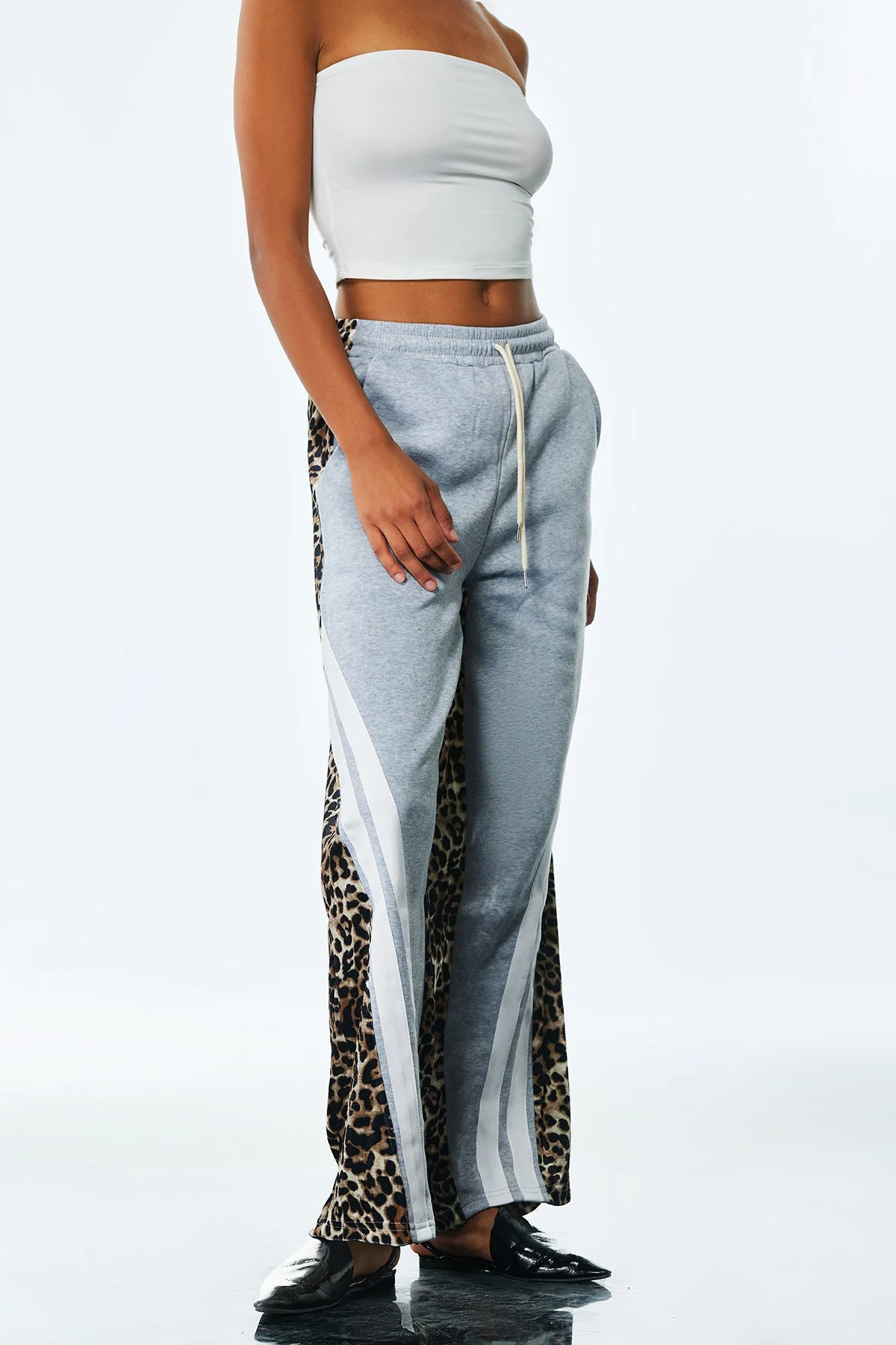 Leopard Print Stripe Pants in Grey for Urban Edge Style