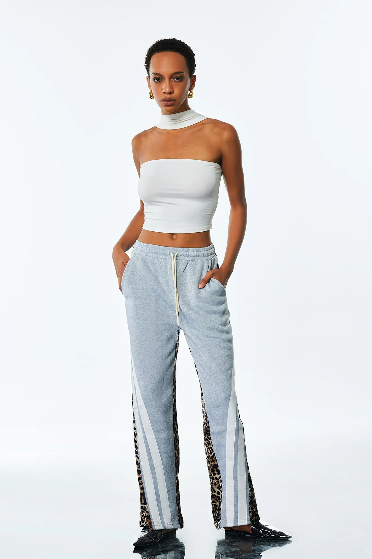 Leopard Print Stripe Pants in Grey for Urban Edge Style