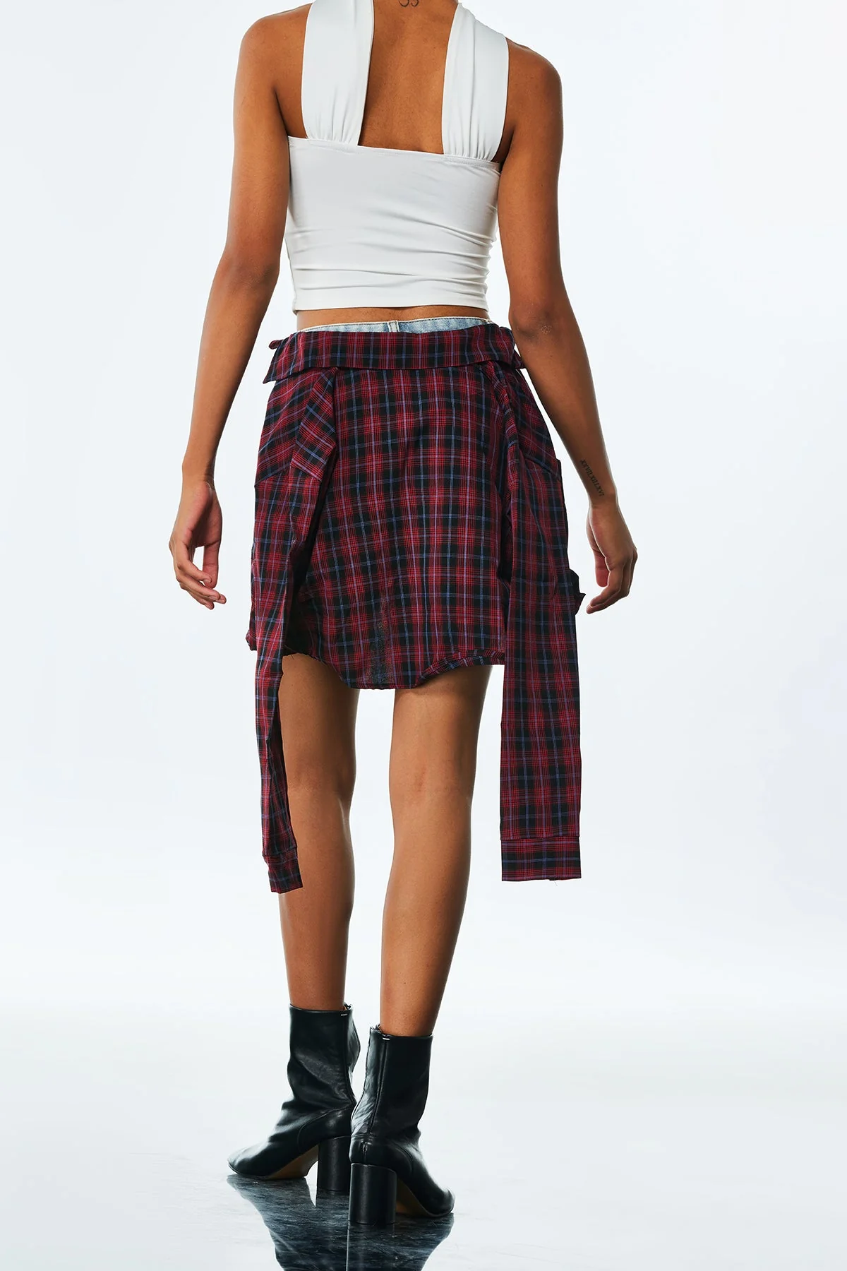 Red Deconstruct Grid Short Jeans - Unique Design