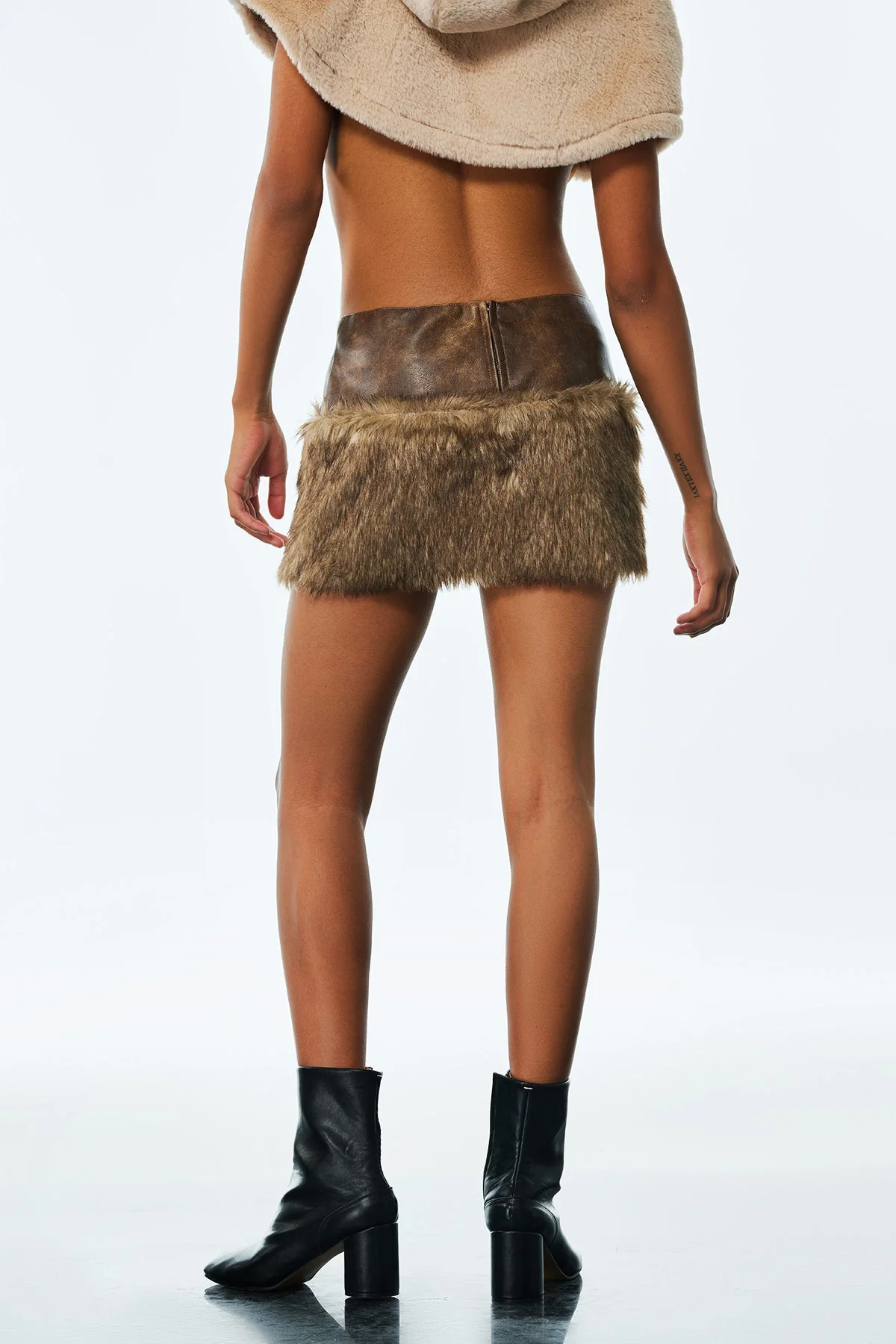 Luxurious Faux Fur Leather Skirt - Brown Urban Edge Design