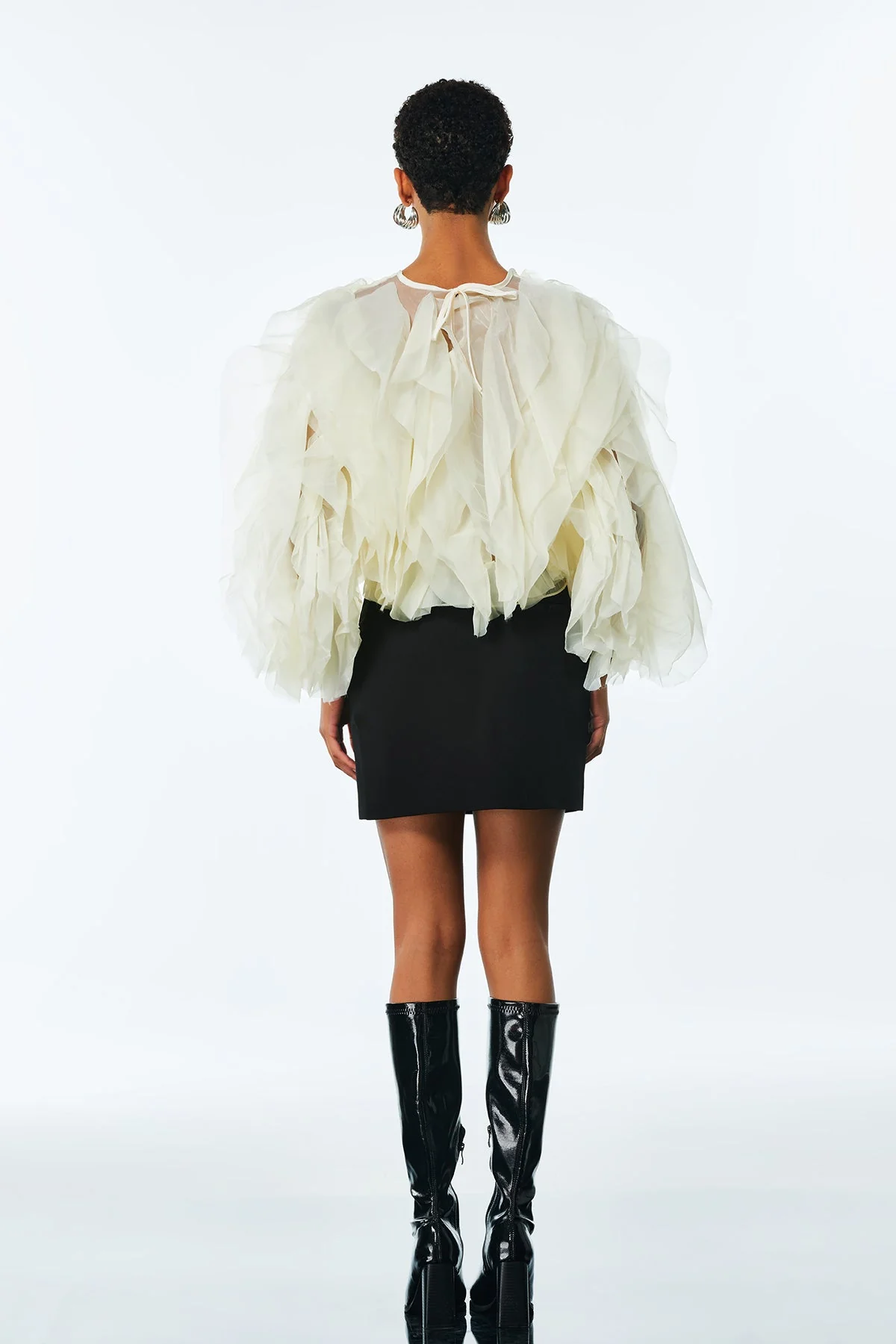 Apricot Mesh Ruched Ruffle Shirt - Chic & Versatile Style