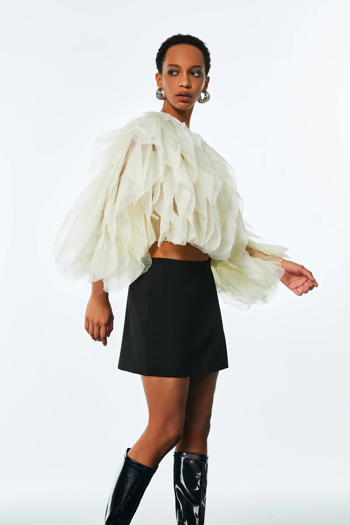 Apricot Mesh Ruched Ruffle Shirt - Chic & Versatile Style