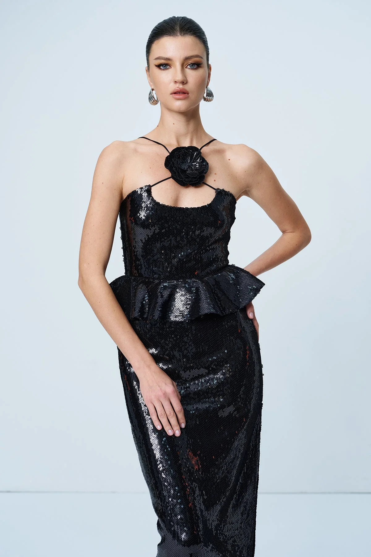 Floral Sequin Ruffle Maxi Dress - Elegant Special Occasion Attire