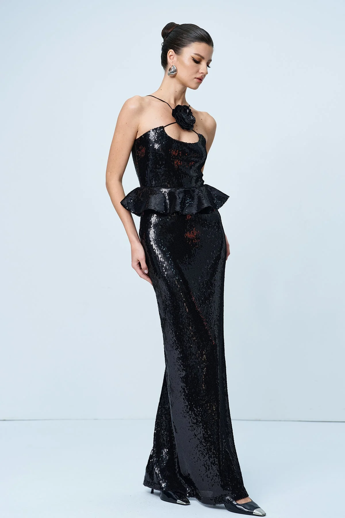 Floral Sequin Ruffle Maxi Dress - Elegant Special Occasion Attire