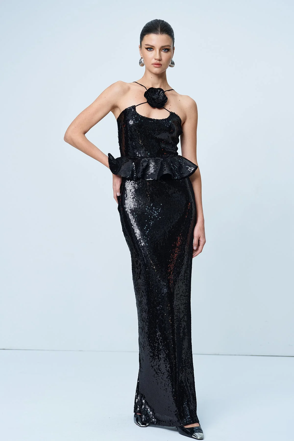 Floral Sequin Ruffle Maxi Dress - Elegant Special Occasion Attire