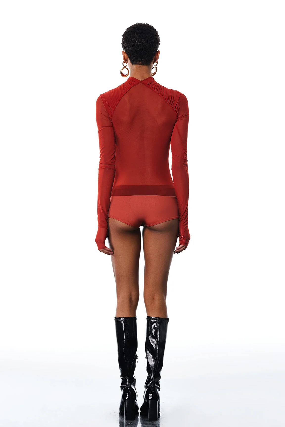 Red Mesh Cross Ruch Romper