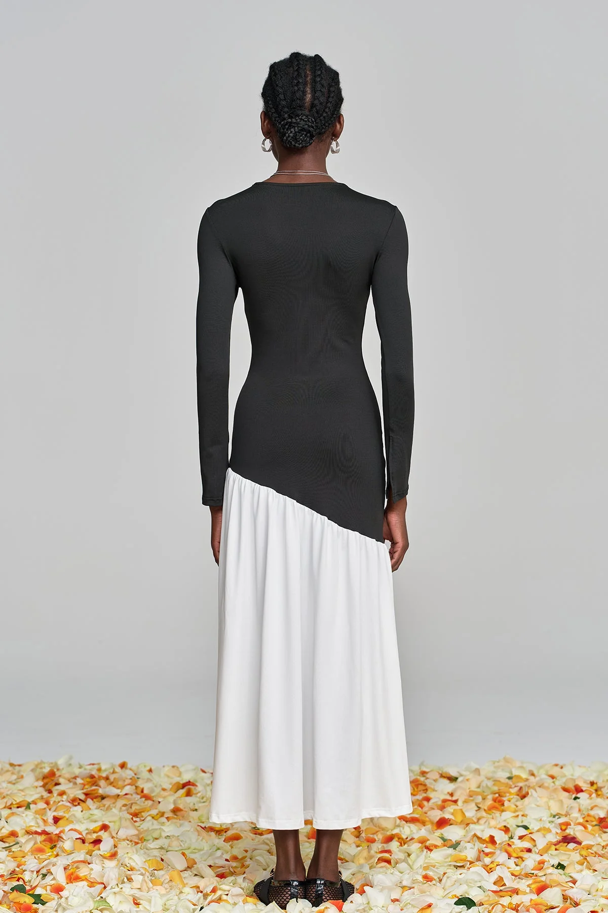 Black Deconstructed Ruched Bodycon Maxi Dress