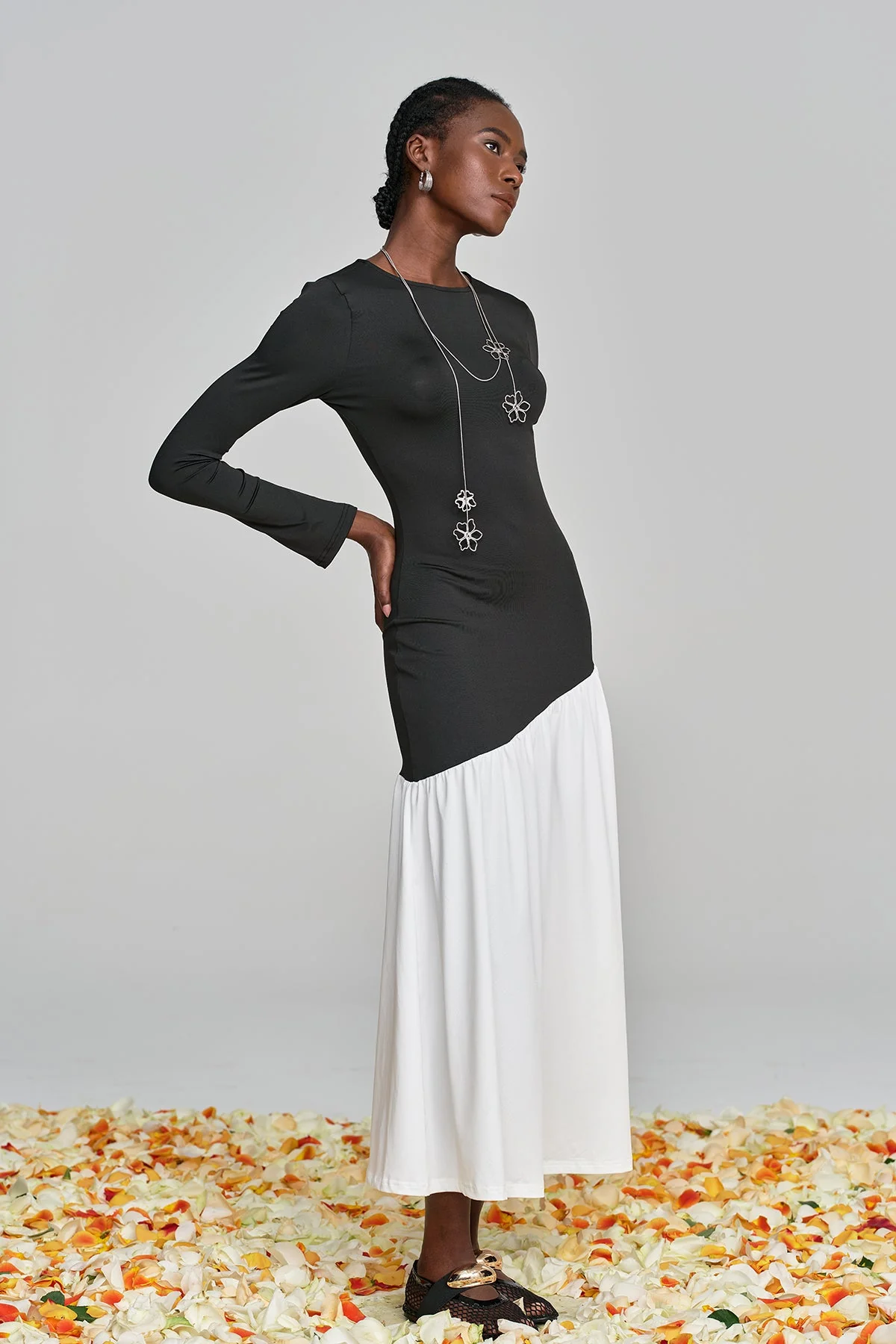Black Deconstructed Ruched Bodycon Maxi Dress