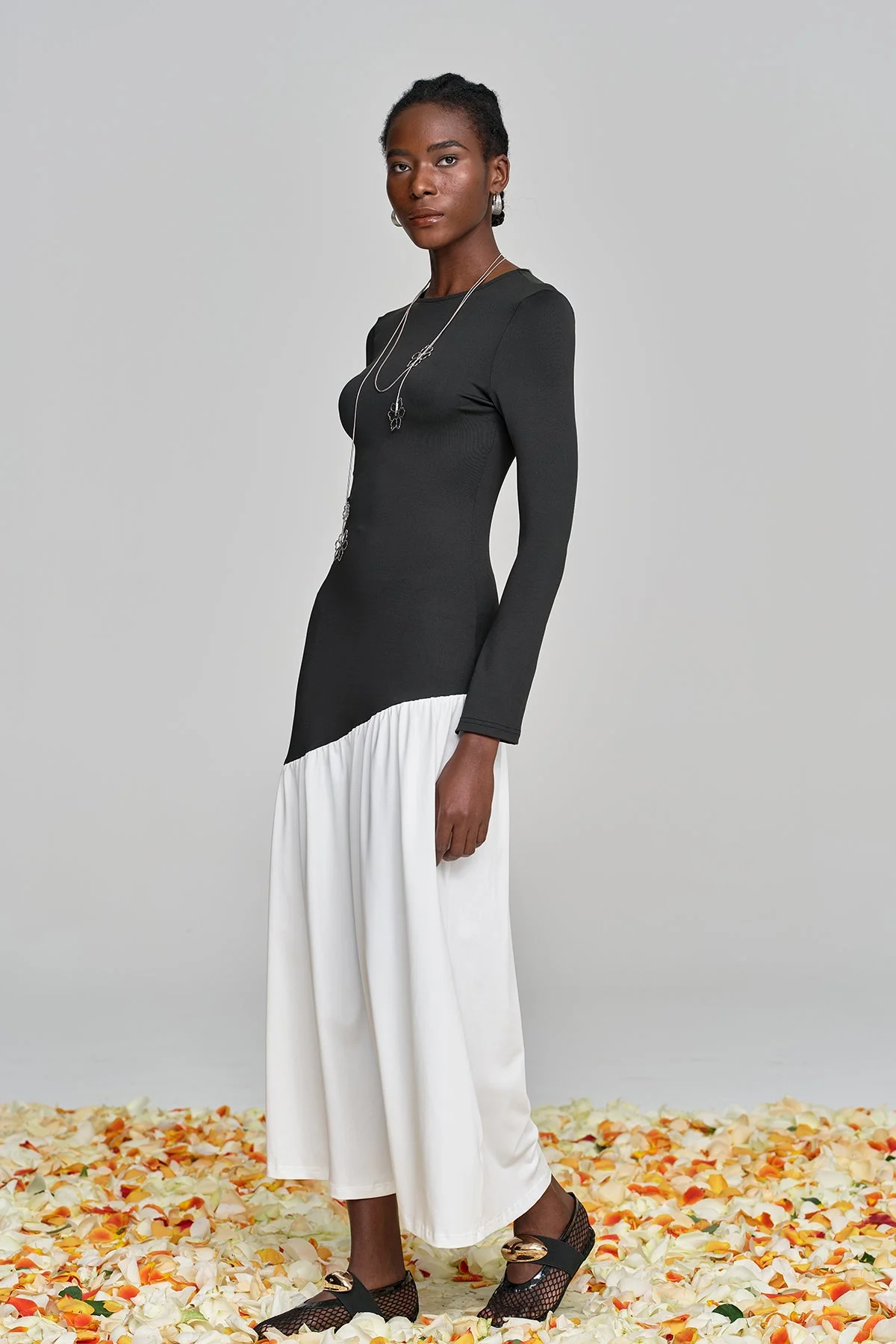 Black Deconstructed Ruched Bodycon Maxi Dress