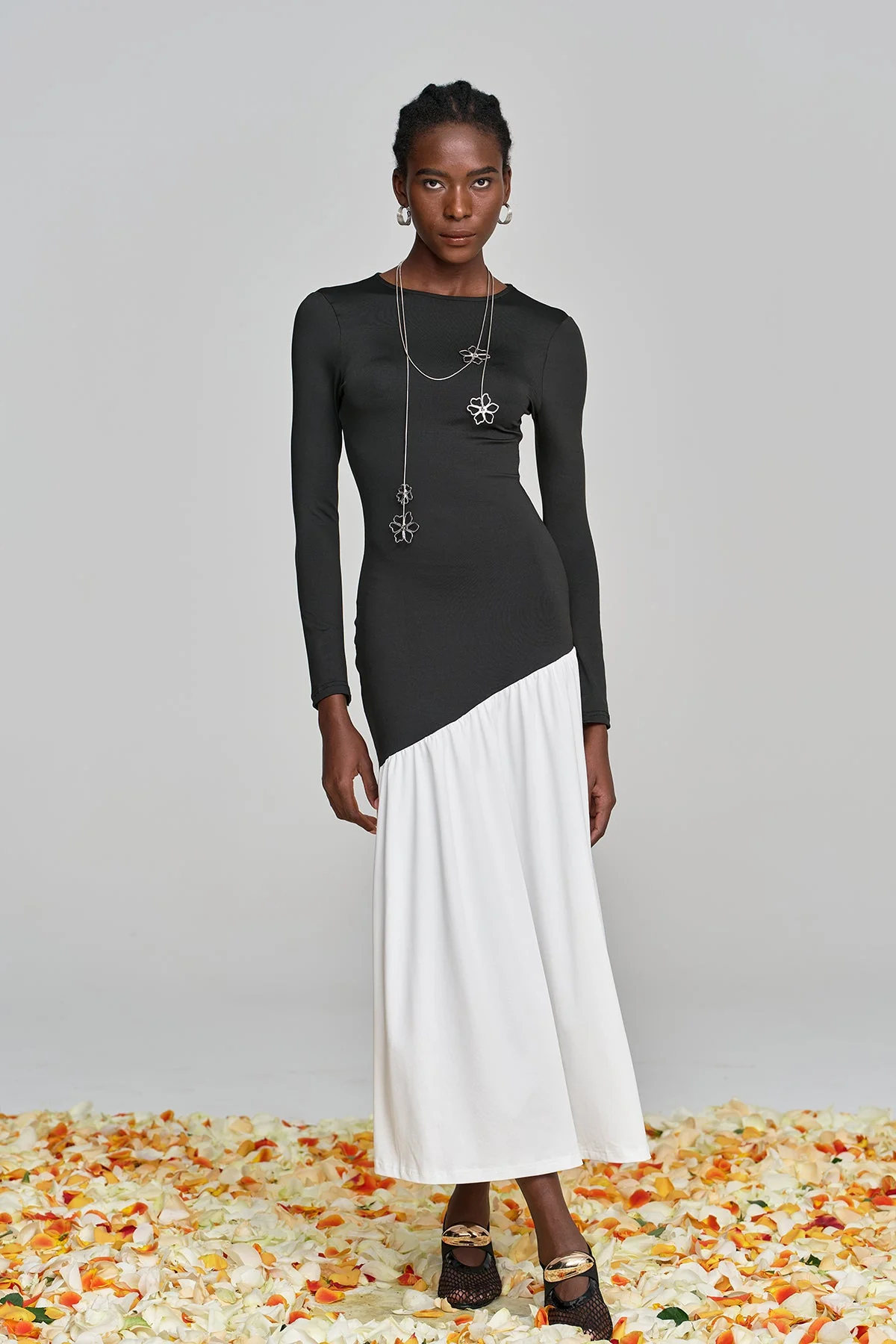 Black Deconstructed Ruched Bodycon Maxi Dress