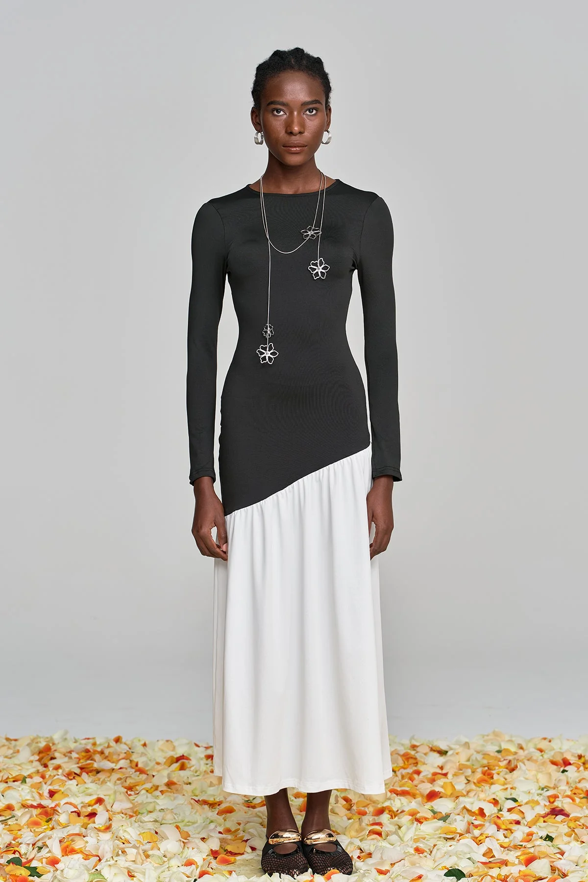 Black Deconstructed Ruched Bodycon Maxi Dress