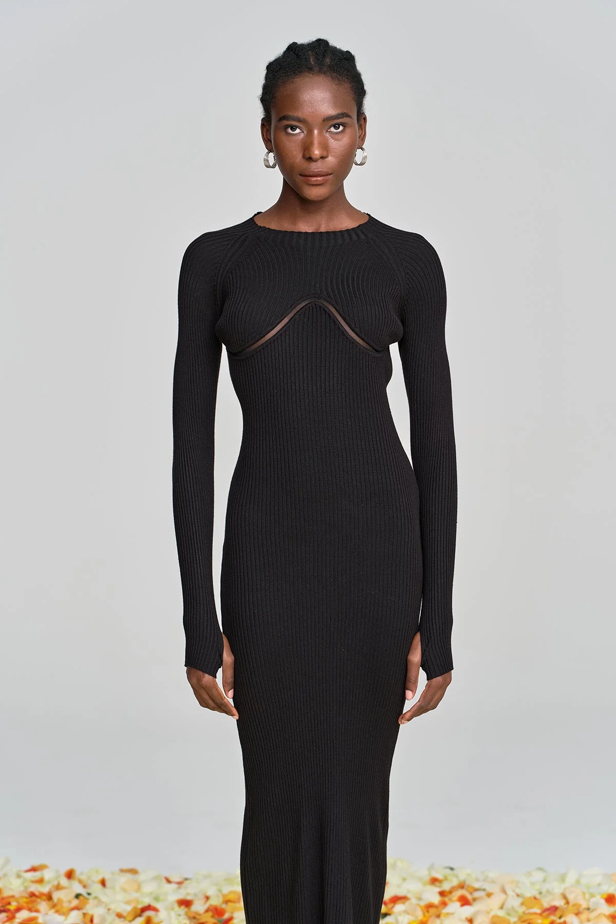 Black Cutout Ruffle Knit Maxi Dress