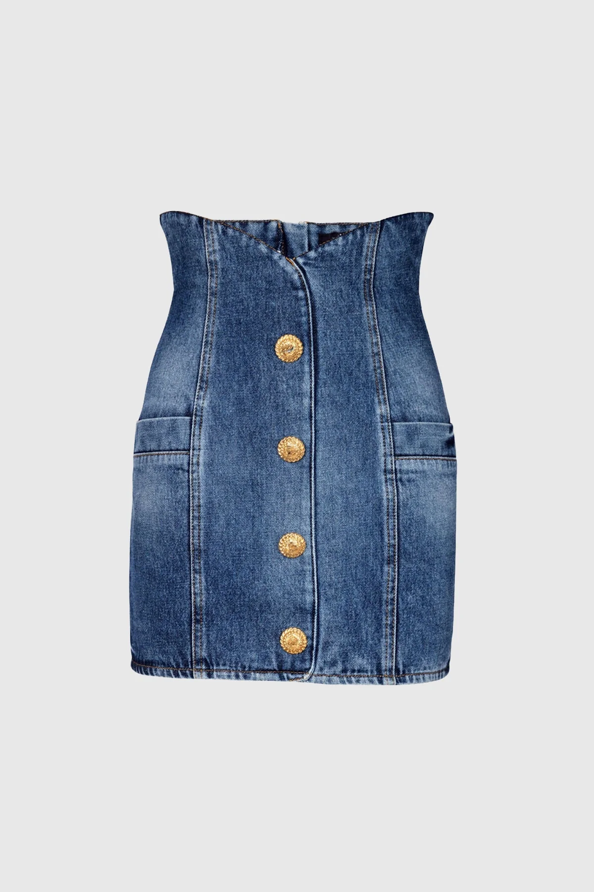 Button Embellished Blue Bodycon Skirt