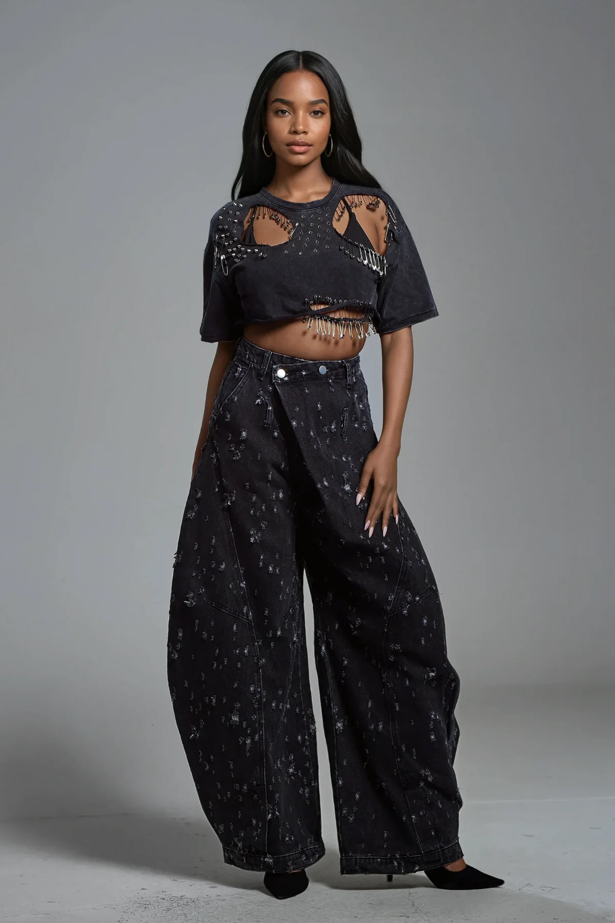 Asymmetric Black Denim Jeans