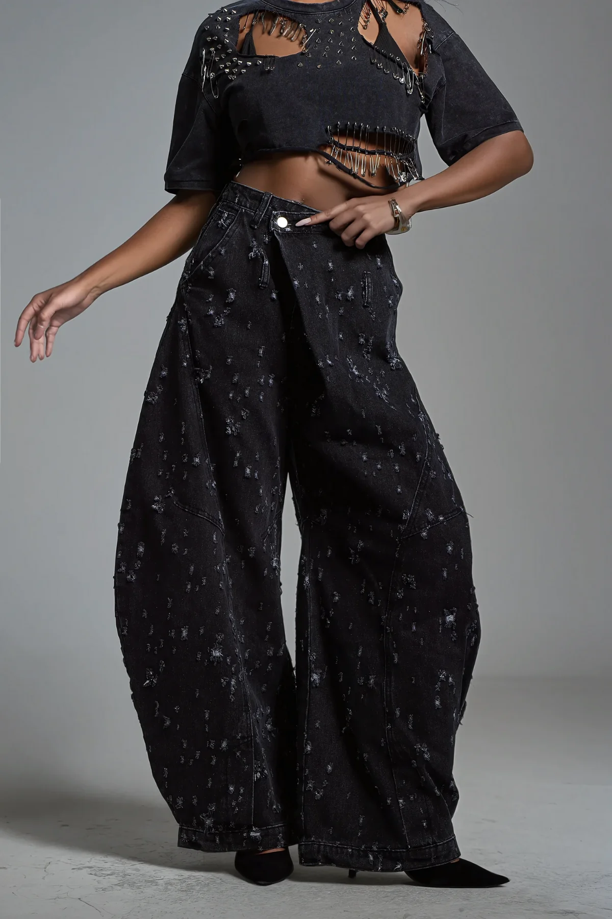 Asymmetric Black Denim Jeans