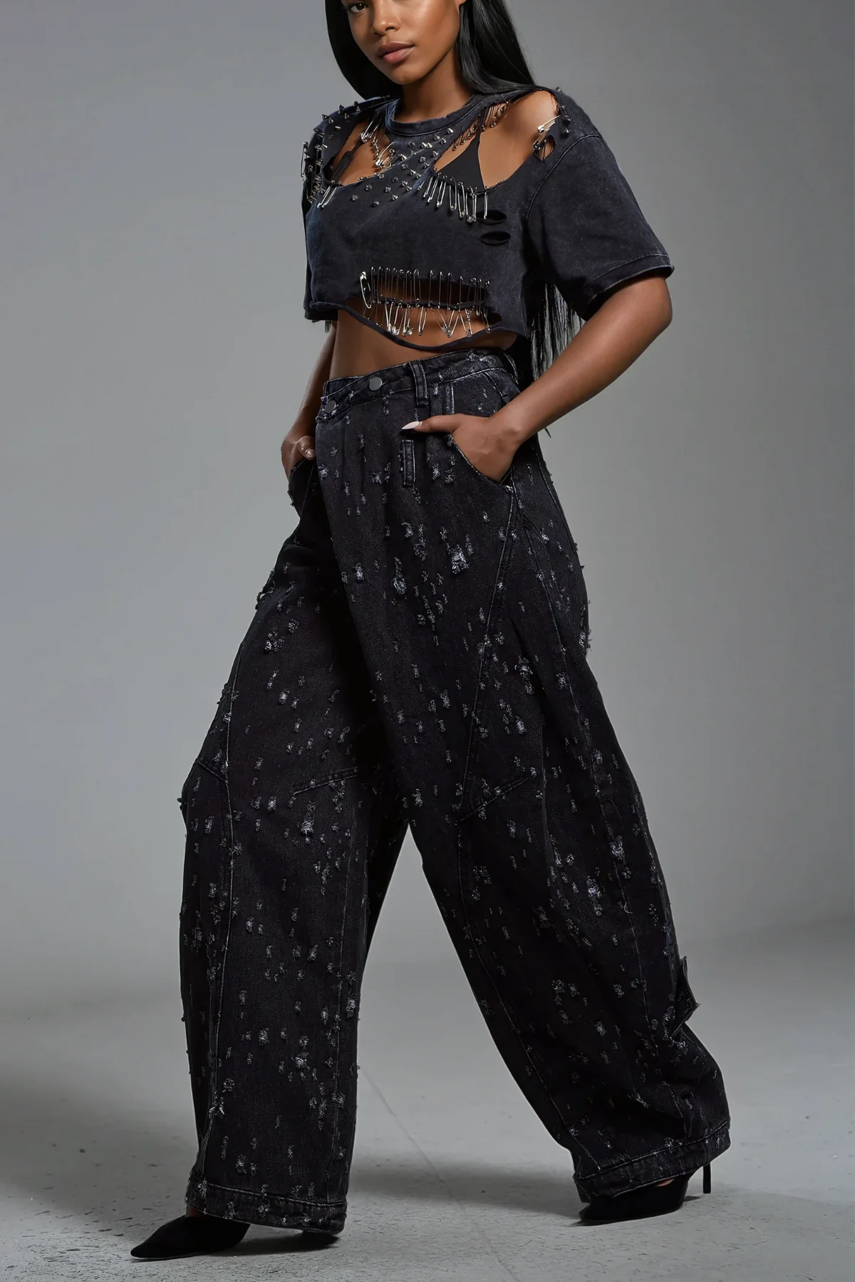 Asymmetric Black Denim Jeans