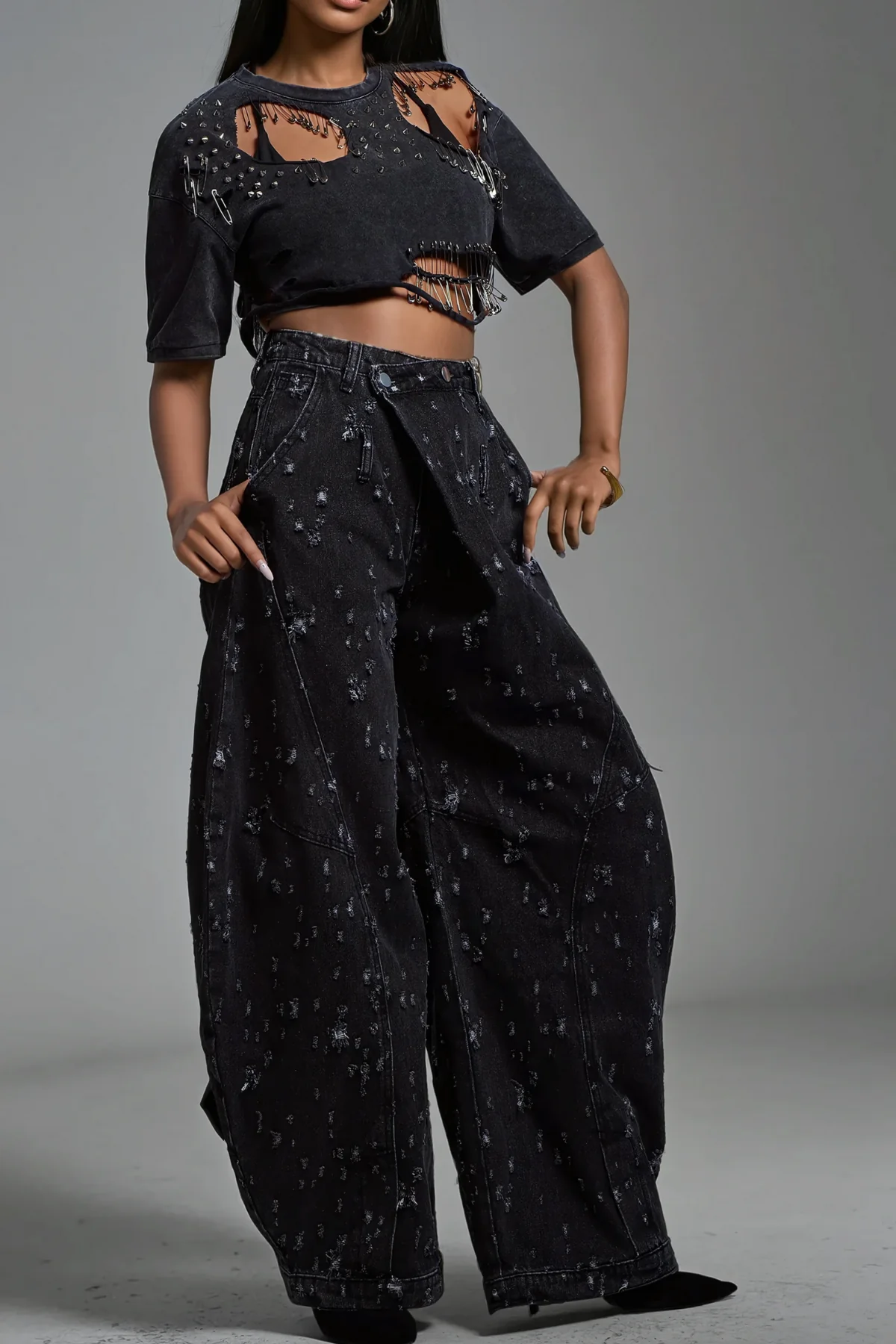 Asymmetric Black Denim Jeans