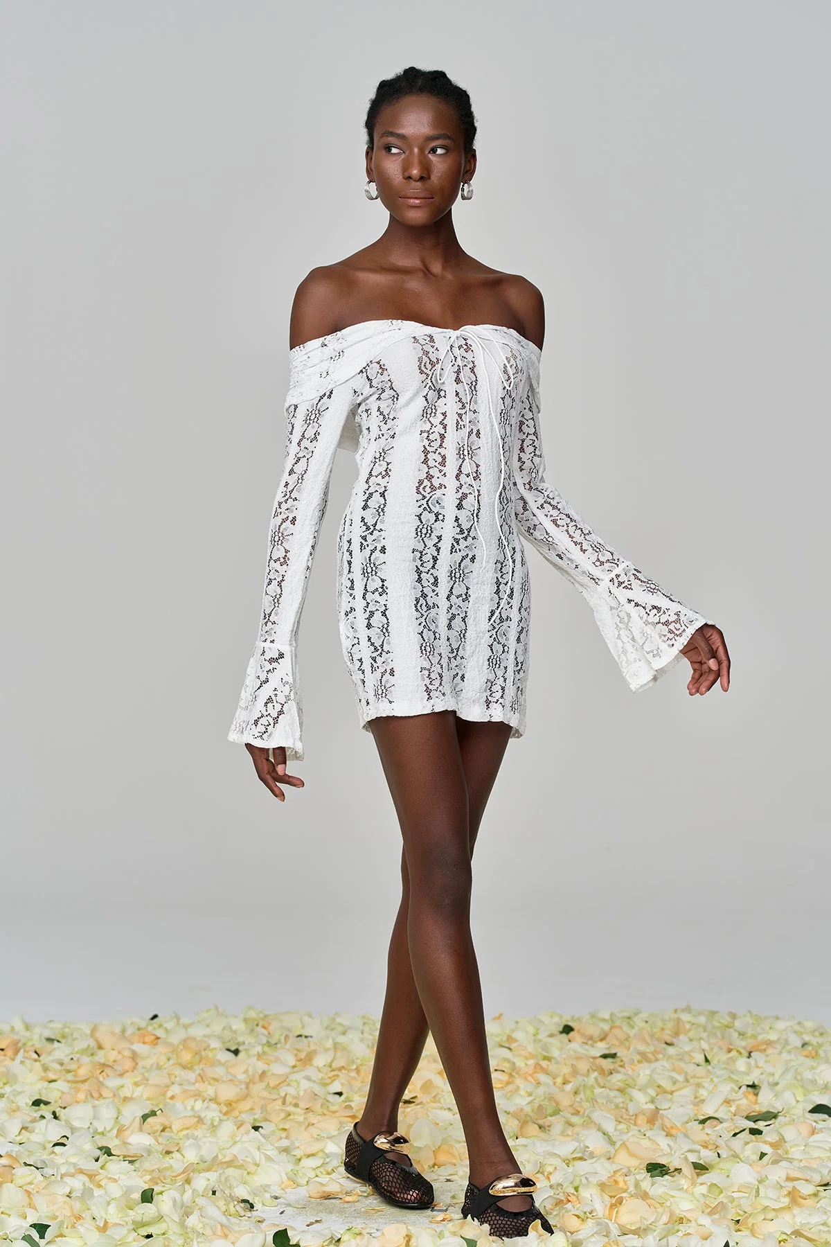 White Lace Off Shoulder Cutout Mini Dress