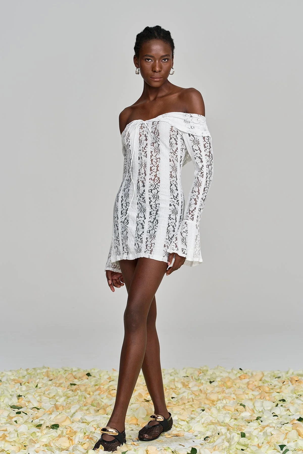 White Lace Off Shoulder Cutout Mini Dress