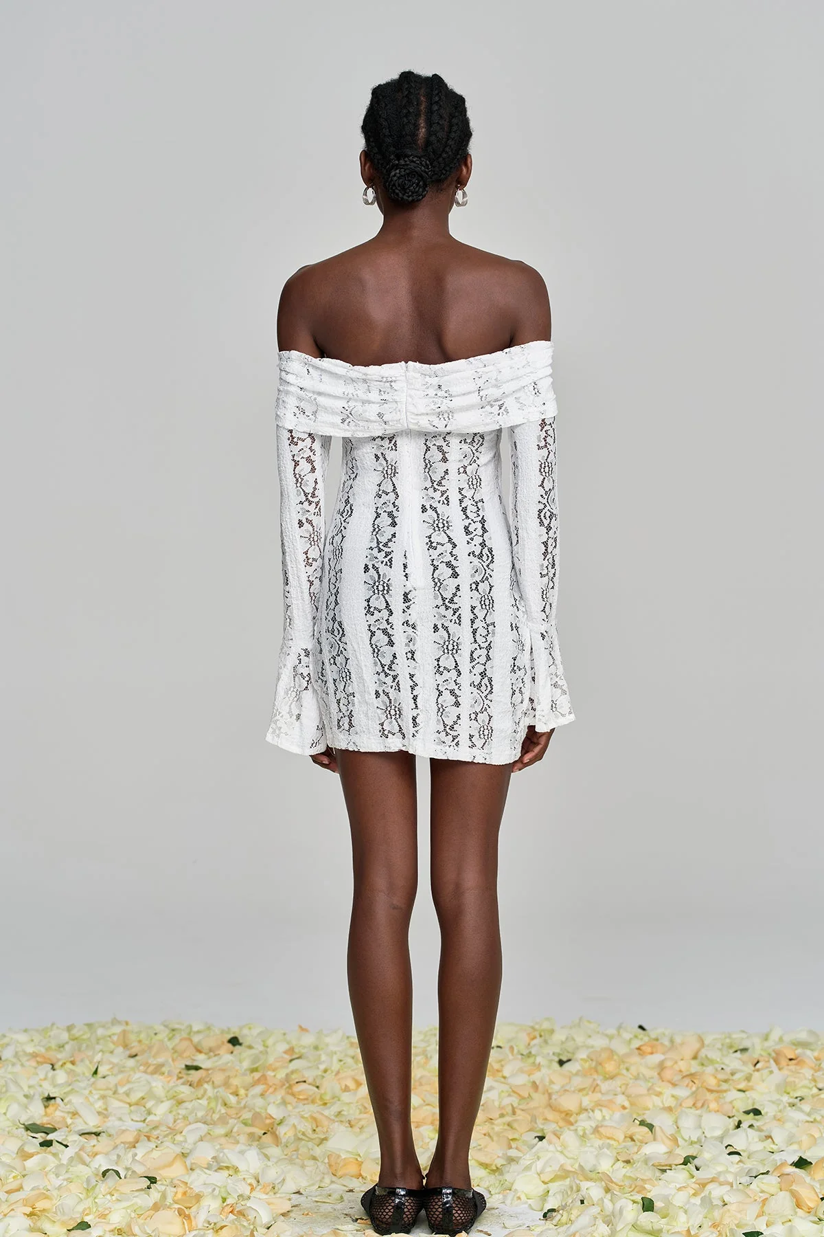 White Lace Off Shoulder Cutout Mini Dress