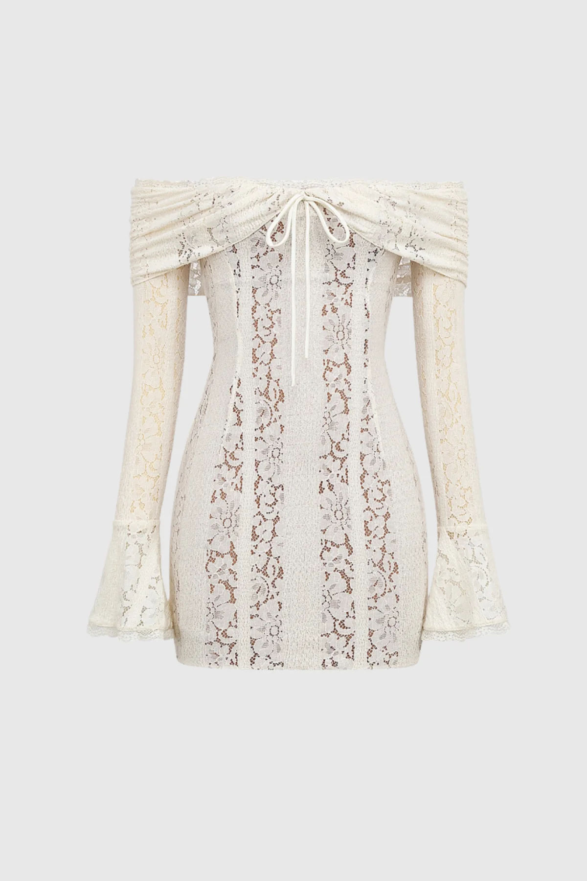 White Lace Off Shoulder Cutout Mini Dress