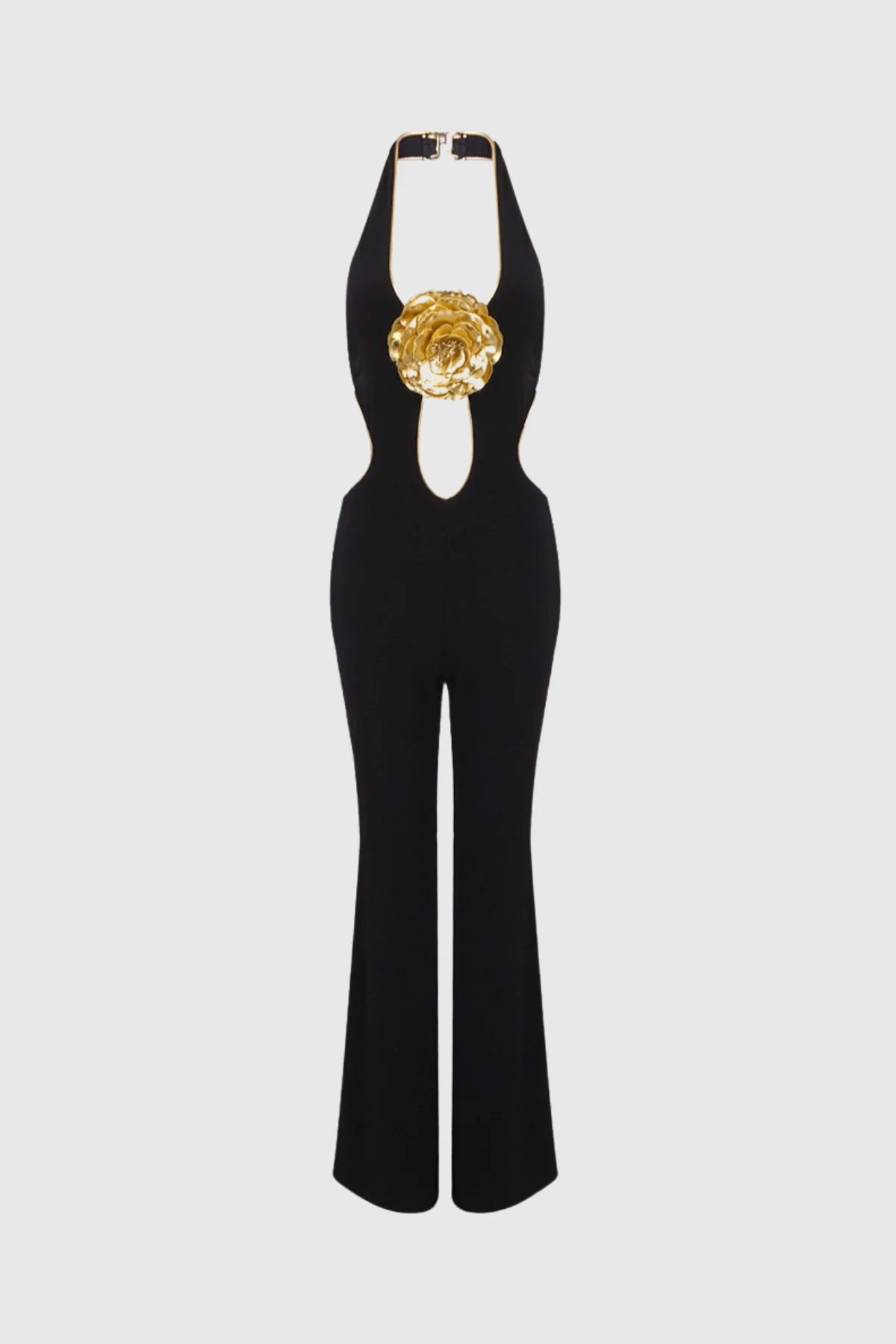 Black Cutout Flower Backless Jumpsuit - Chic Sleeveless Design