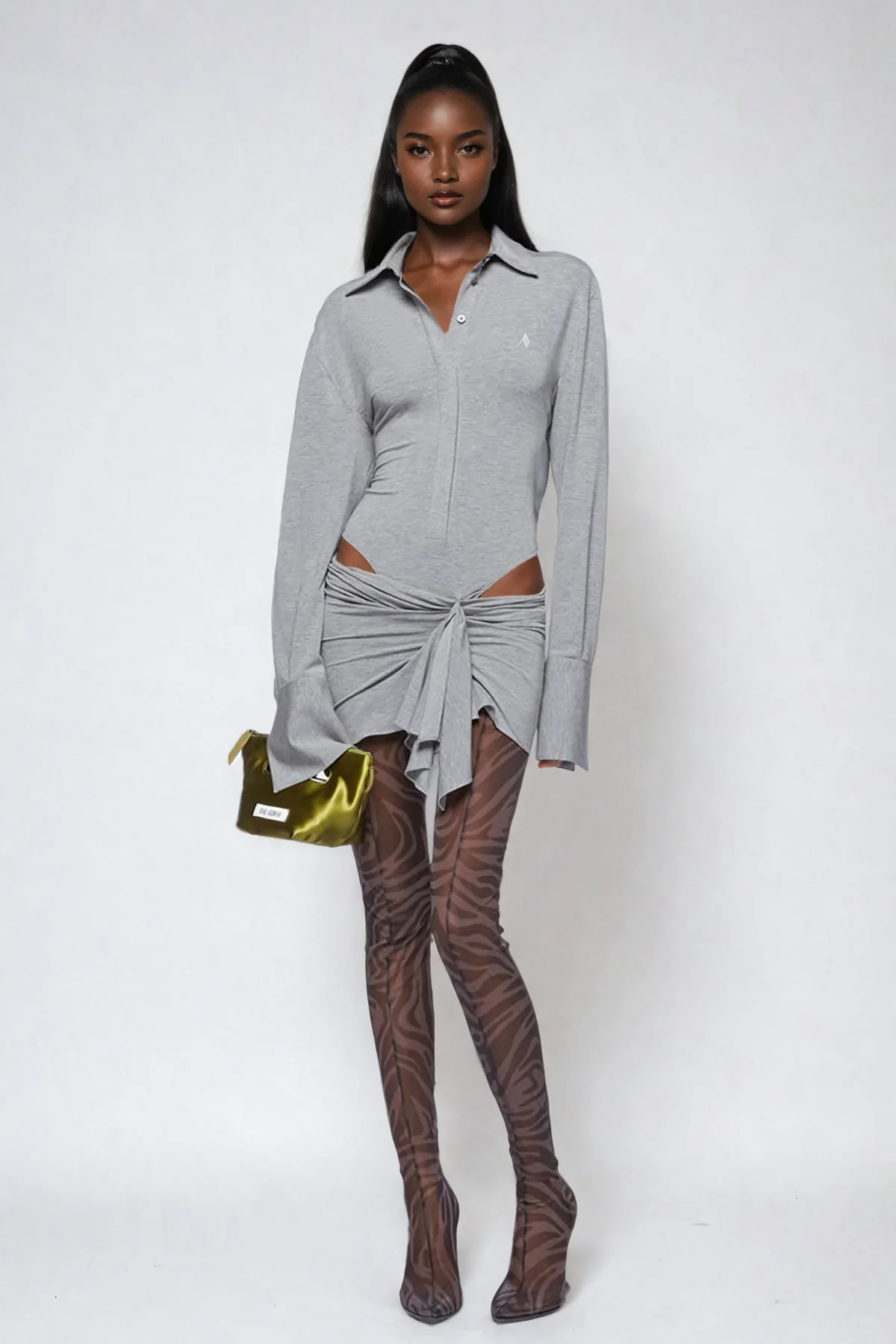 Grey Plunge Cutout Ruch Mini Dress - Urban Edge Style