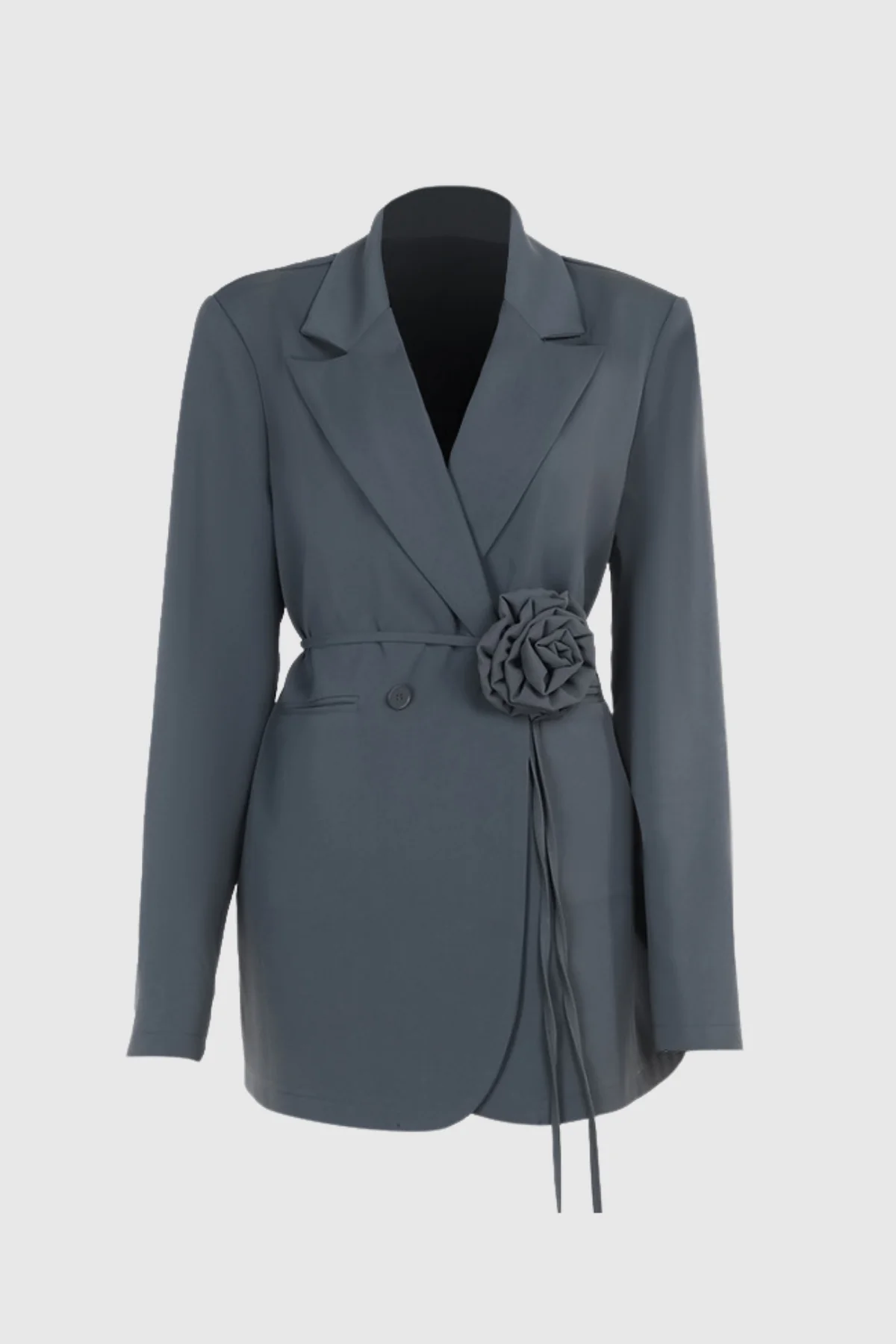 Floral Lace-Up Lapel Blazer in Grey | Womens Elegant Apparel