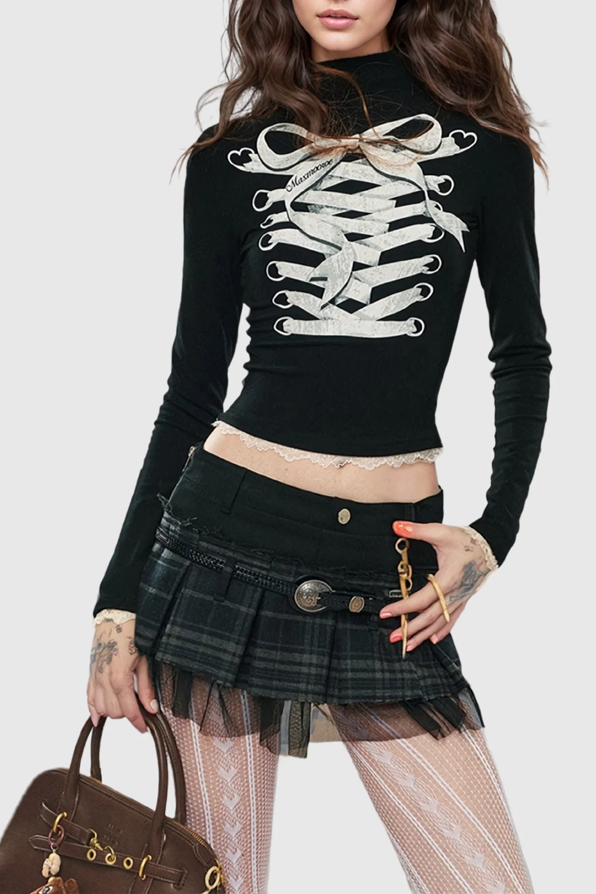 Acevedo Printed Long Sleeve Top - Black Stretch Fabric