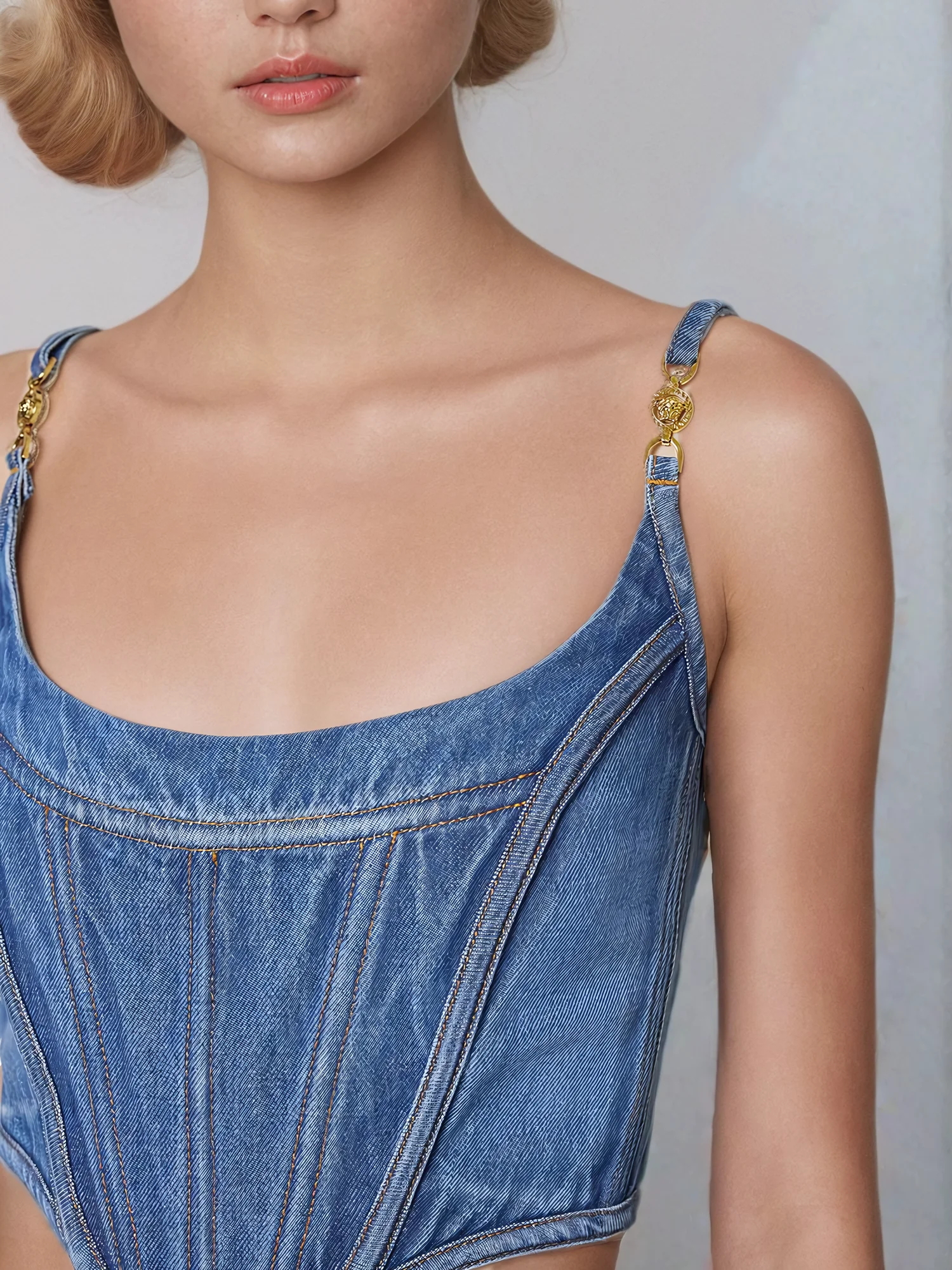 Denim Corset Spaghetti Top for Women
