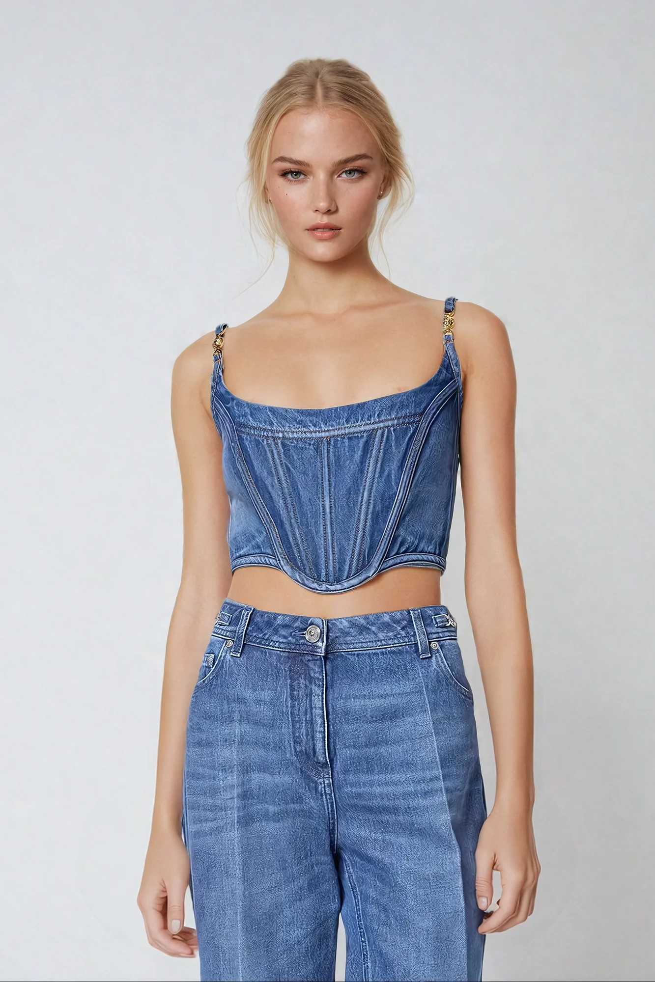 Denim Corset Spaghetti Top for Women
