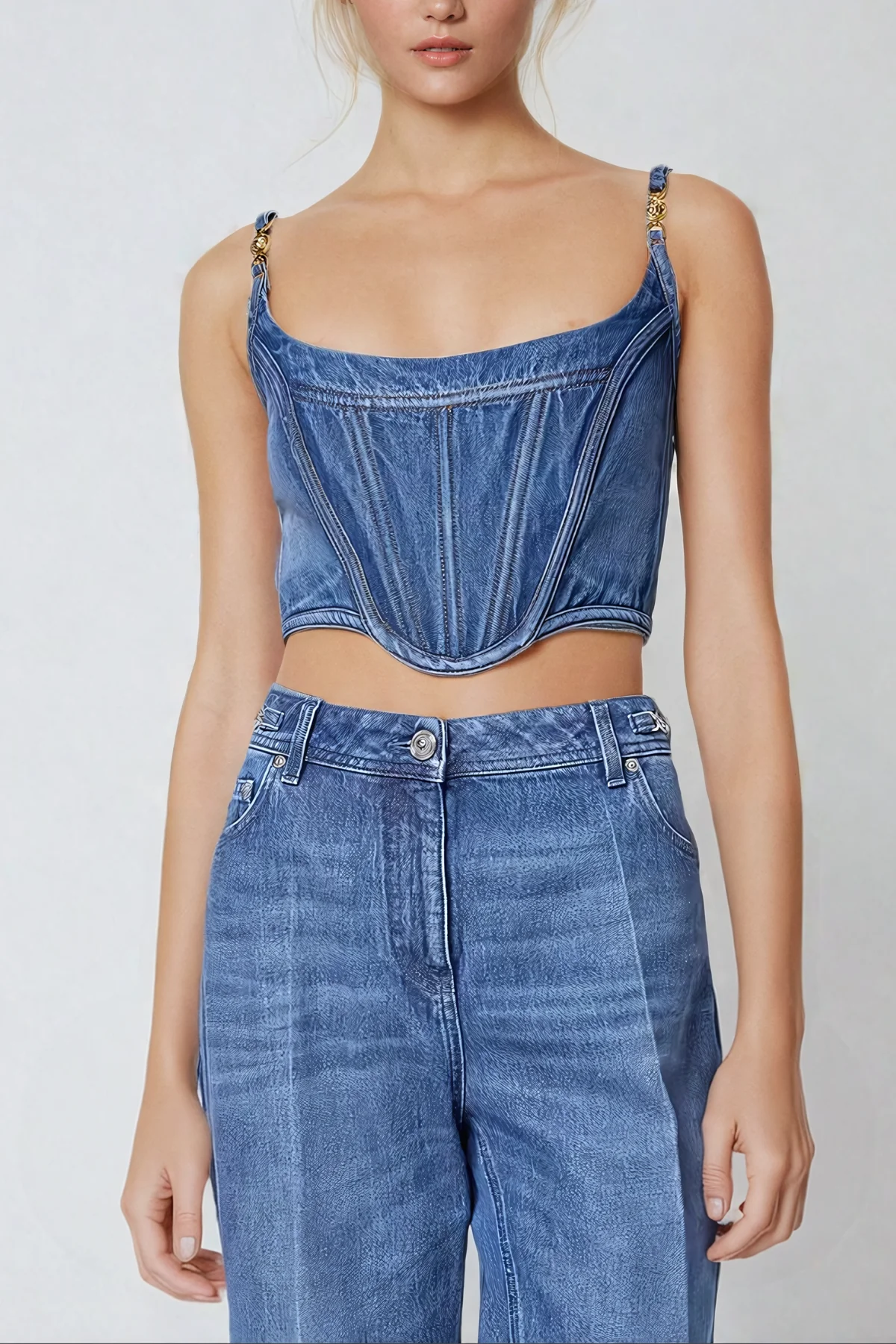 Denim Corset Spaghetti Top for Women
