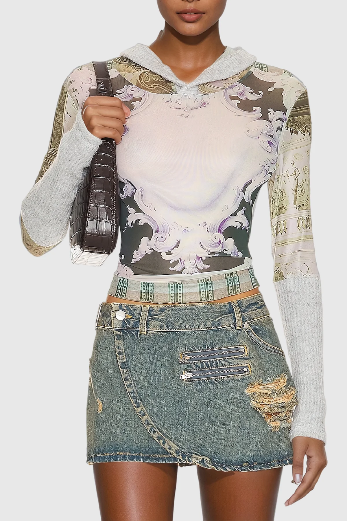 Hooded Bodycon Top in Abcde Print