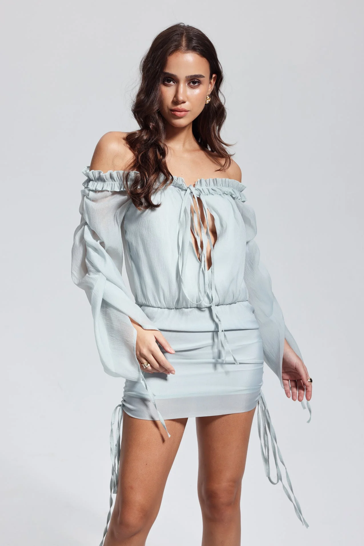 Blue Lace Up Backless Mini Dress