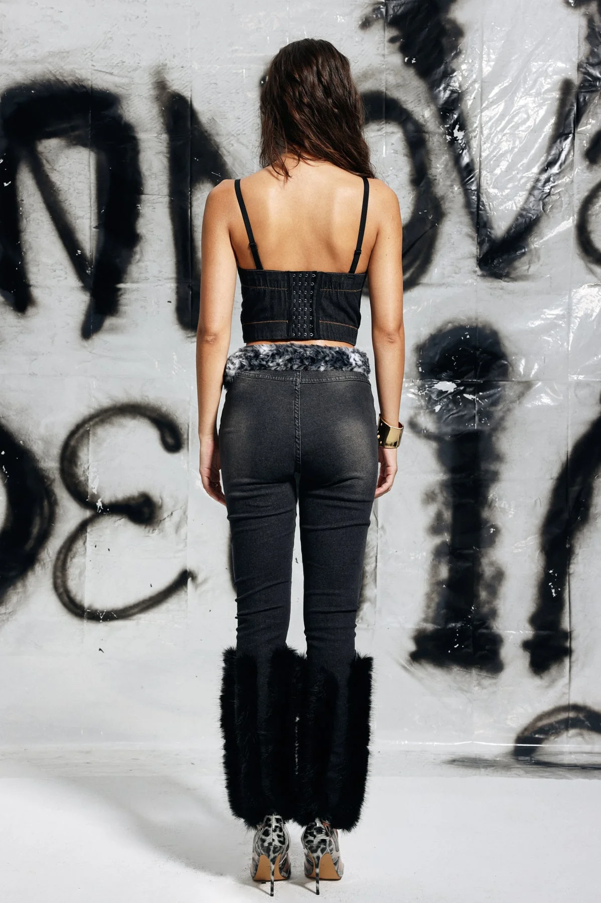 Studded Butterfly Denim Top in Black | Stylish Urban Edge Design