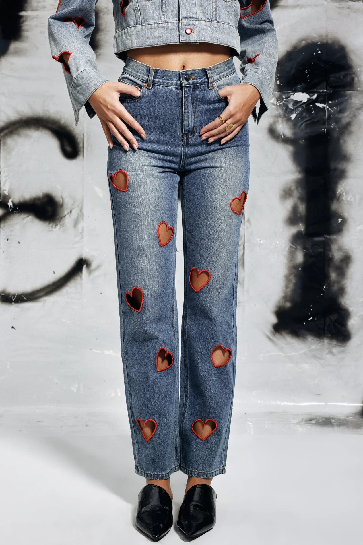 Blue Love Cutout Denim Jeans for Women