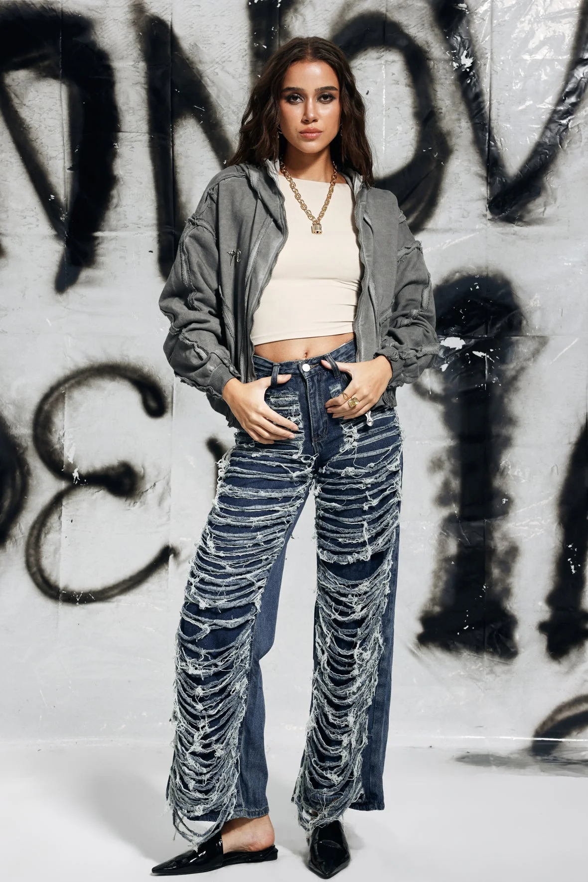 Striped Hooded Jacket in Grey - Urban Edge Style