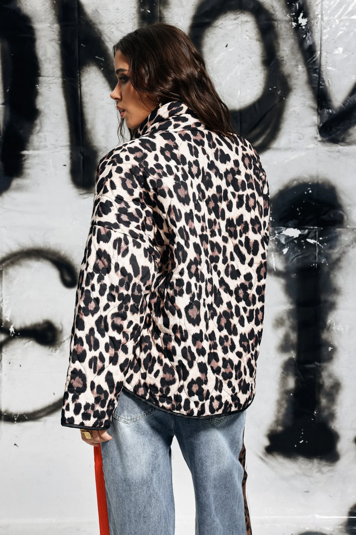 Leopard Print Cotton Jacket Black Stylish Womens Coat