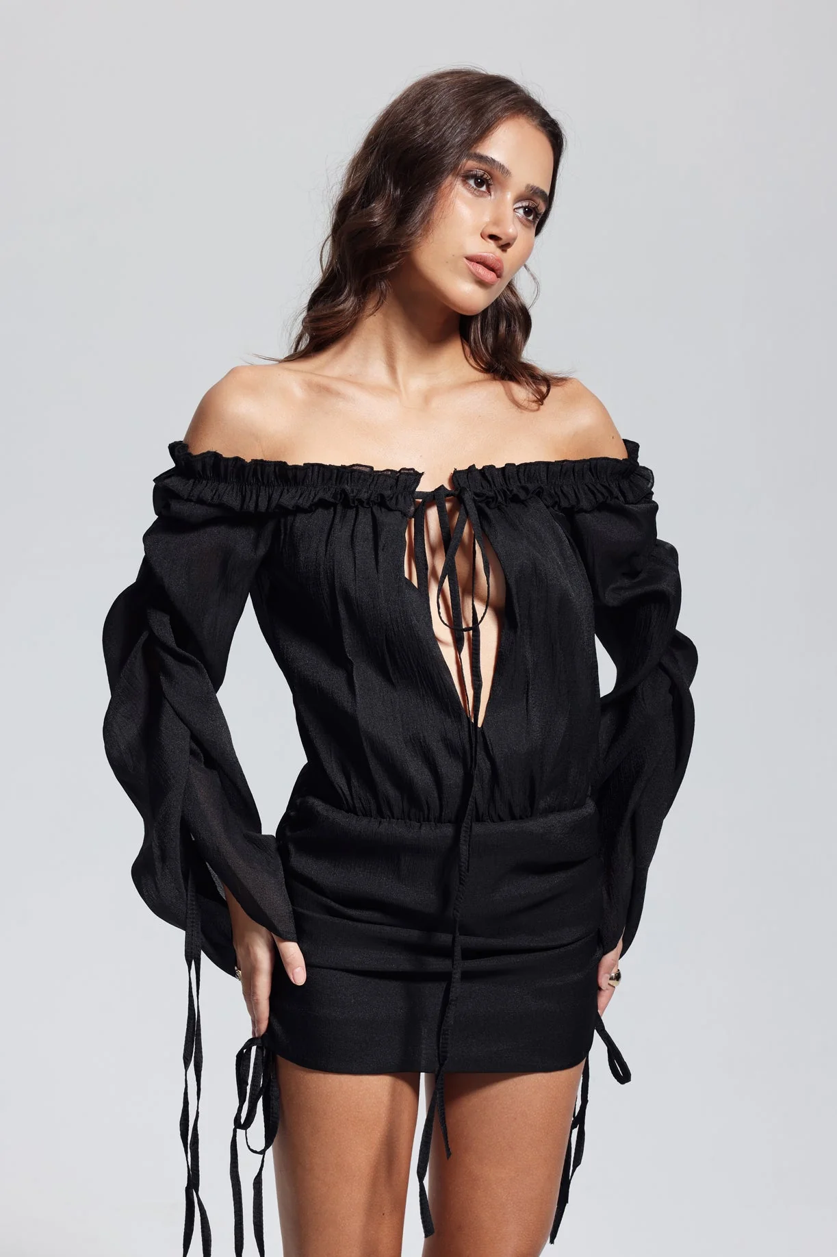 Black Lace-Up Mini Dress with Mesh Back Detail