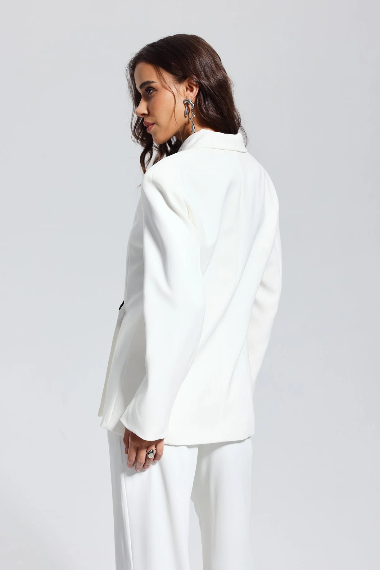 Asymmetric White Star Print Blazer