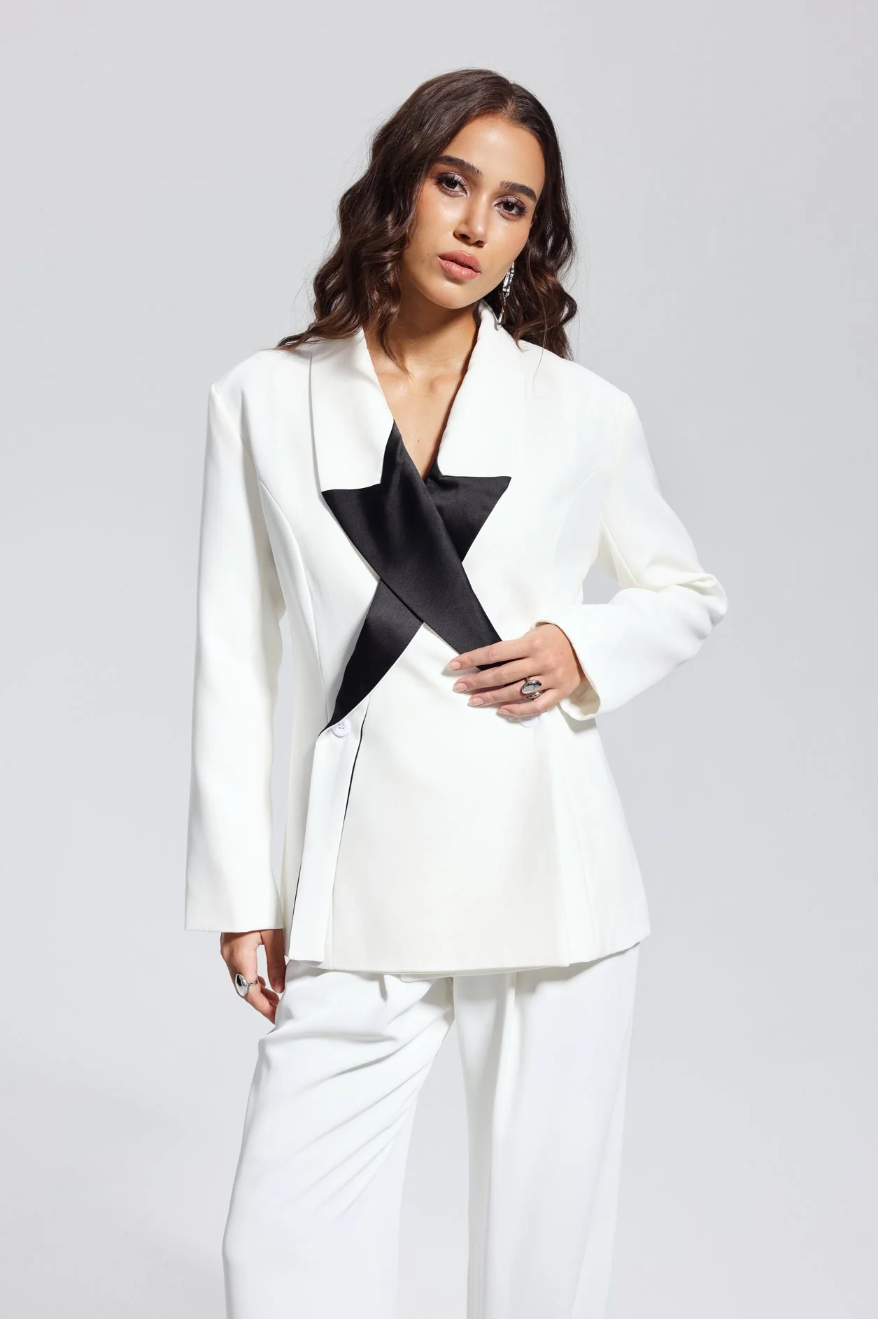 Asymmetric White Star Print Blazer
