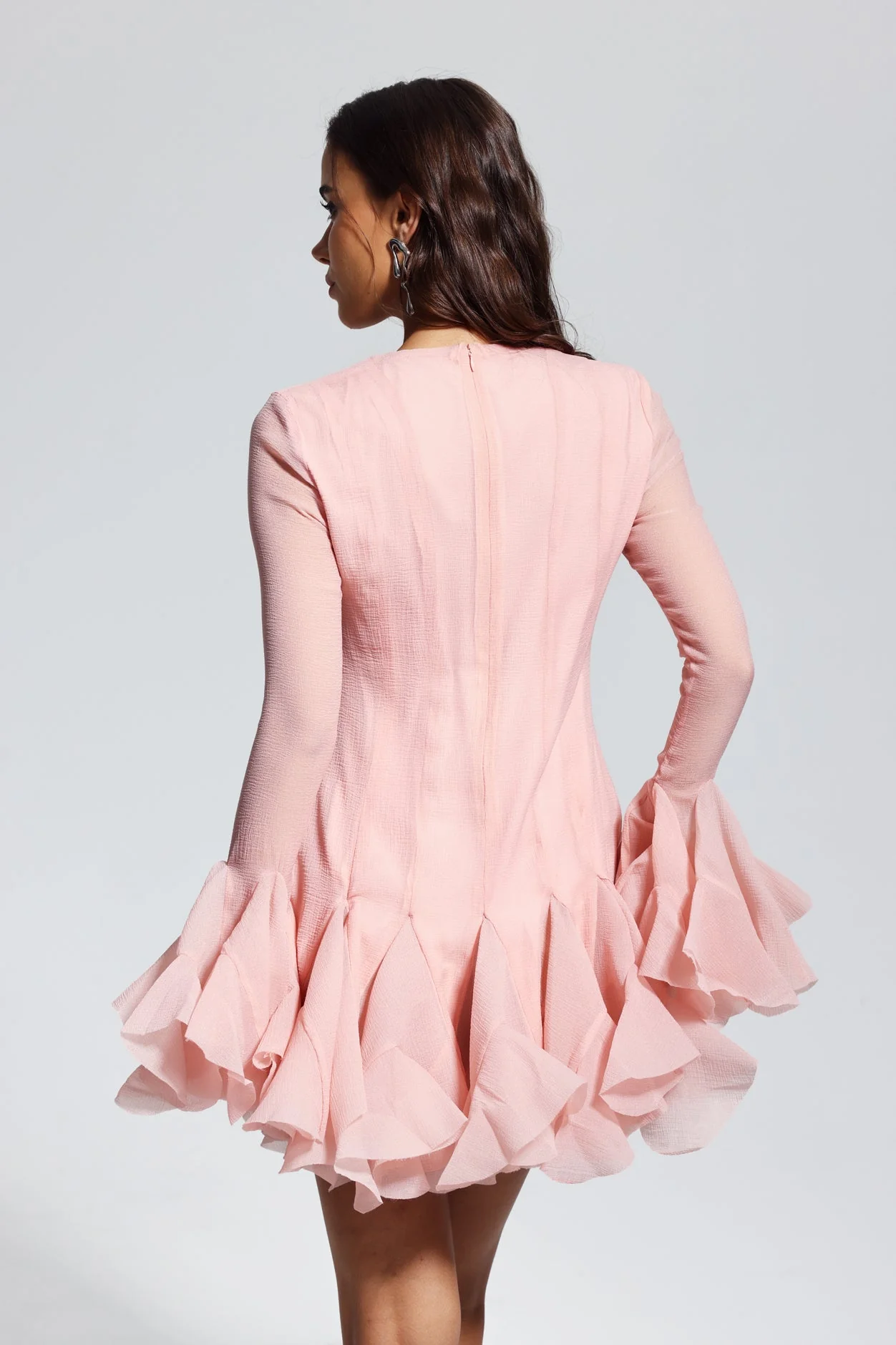 Pink Mesh Ruffle Mini Dress - Vibrant & Playful Design