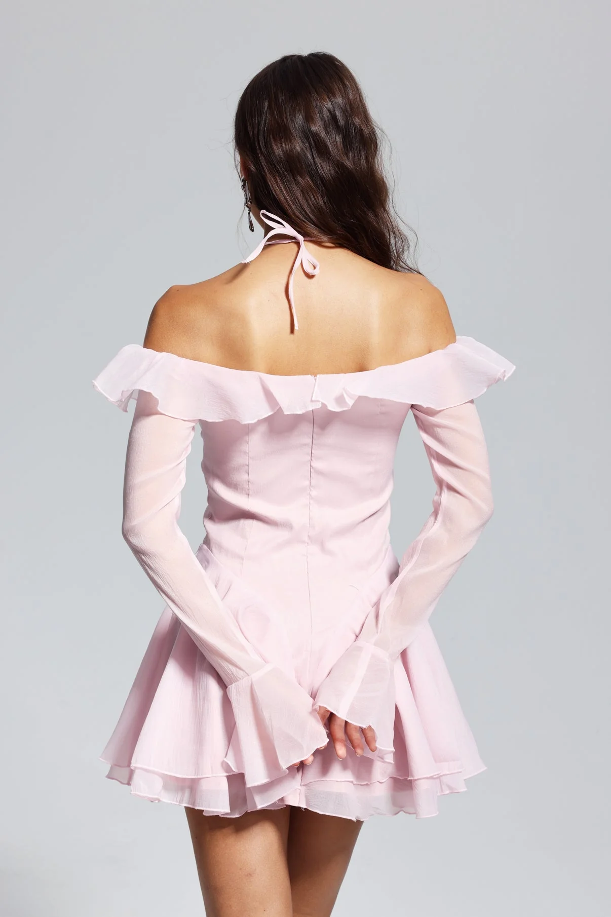 Pink Off Shoulder Ruffle Mini Dress - Elegant & Playful Style