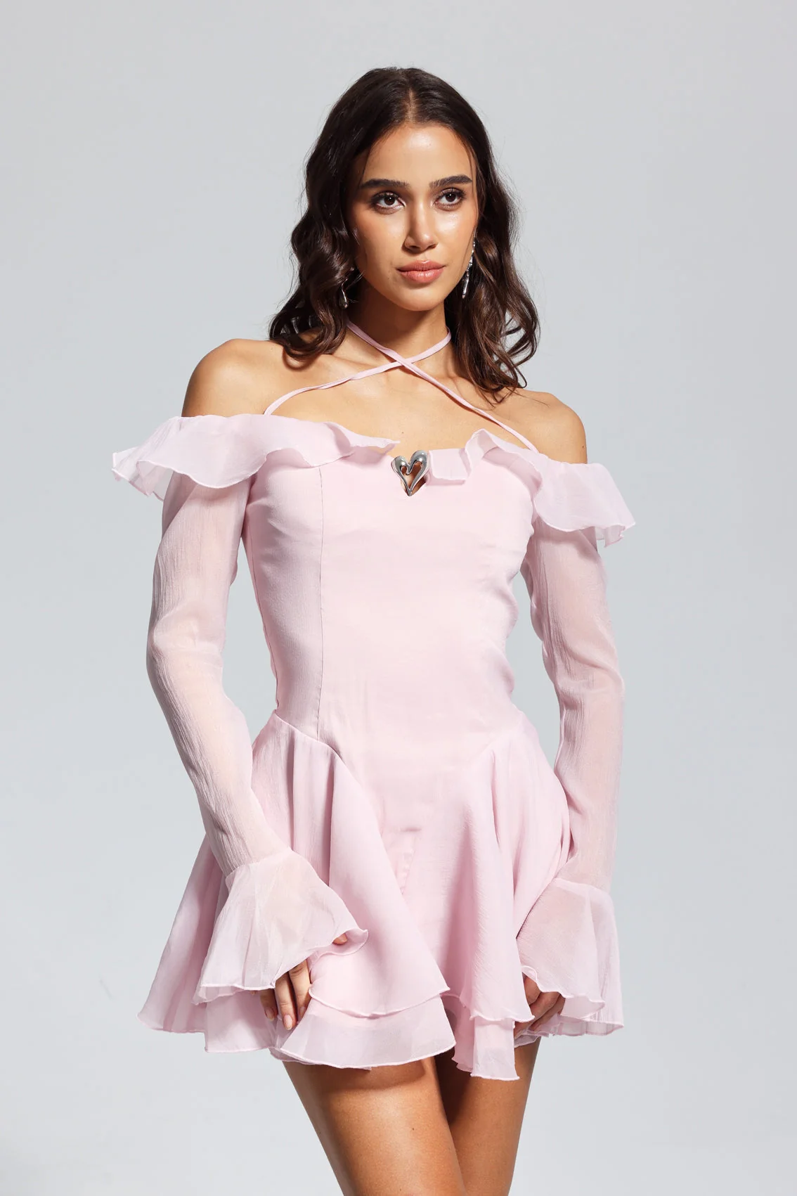 Pink Off Shoulder Ruffle Mini Dress - Elegant & Playful Style