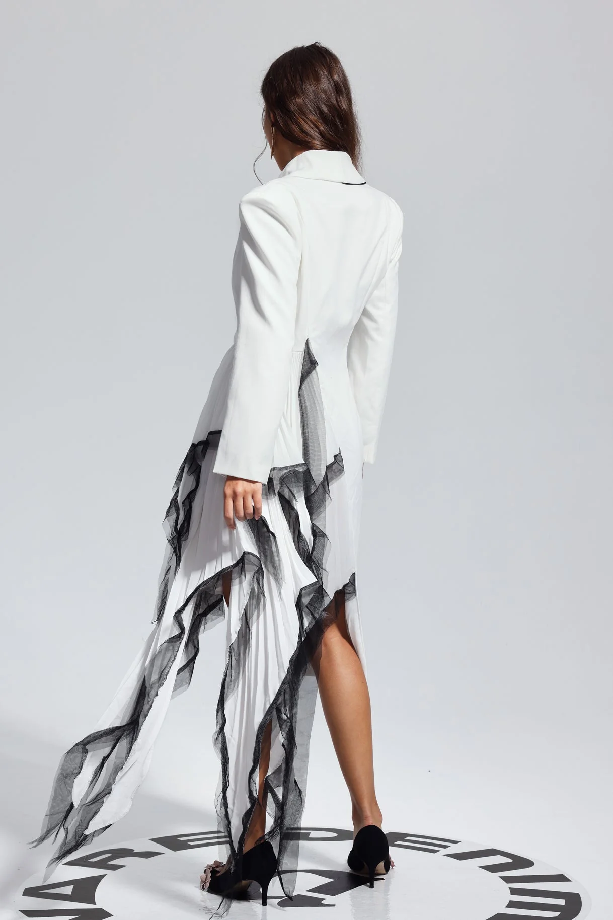 White Mesh Patchwork Ruched Coat - Luxurious Winter Outerwear