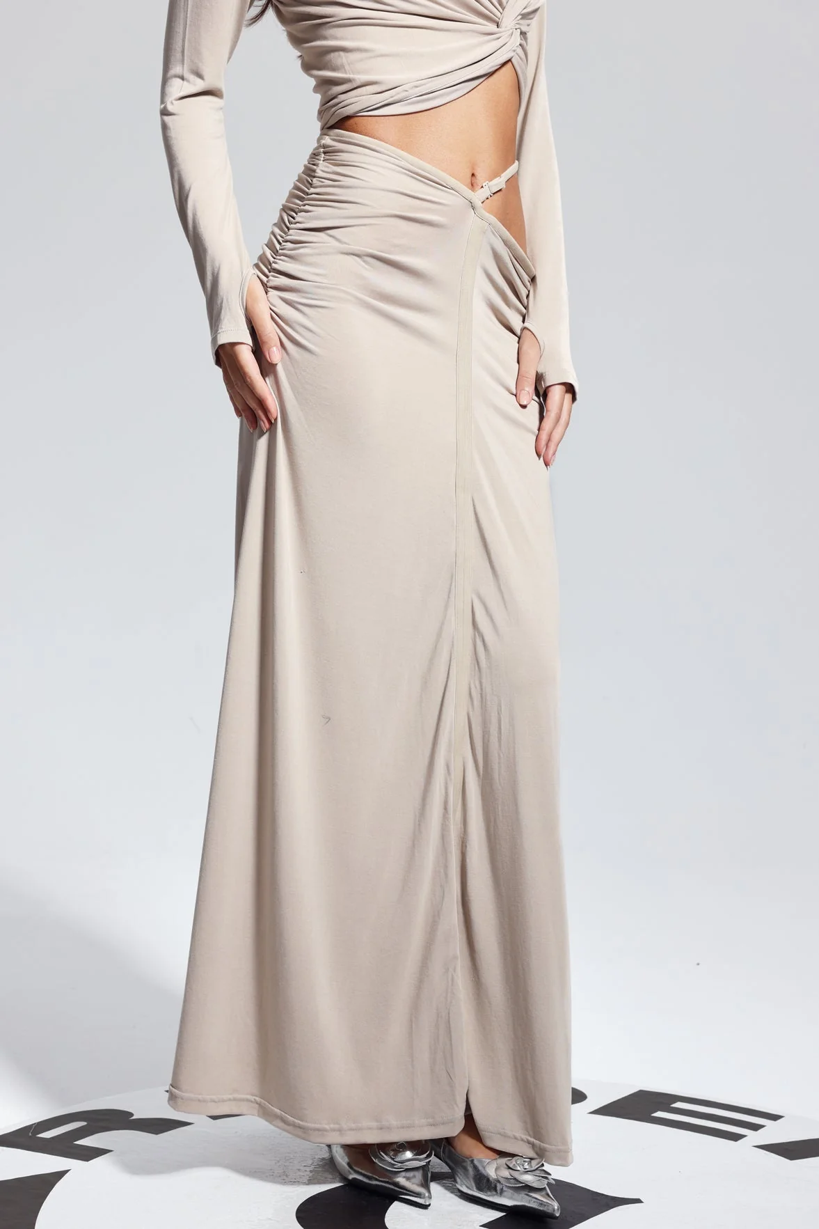 Apricot Ruch Cutout Bodycon Skirt - Elegant and Stylish Design