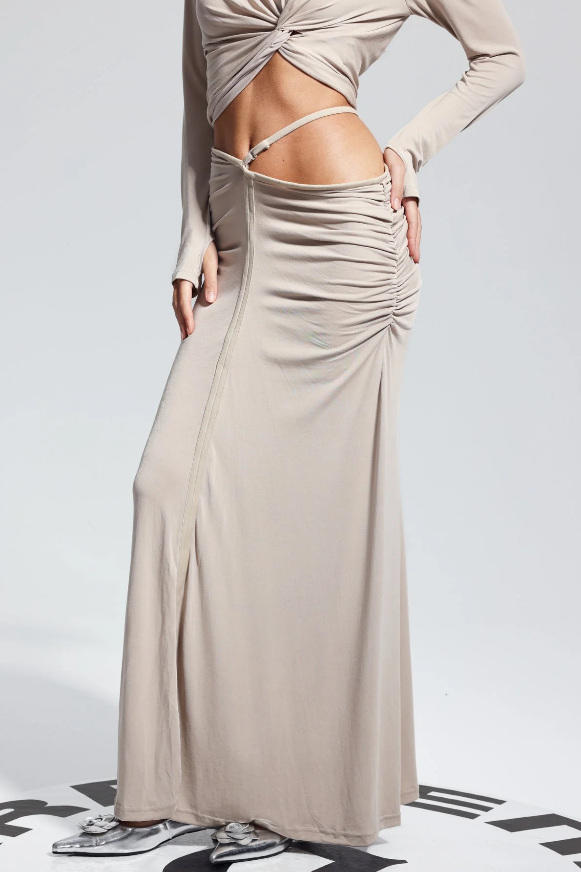 Apricot Ruch Cutout Bodycon Skirt - Elegant and Stylish Design